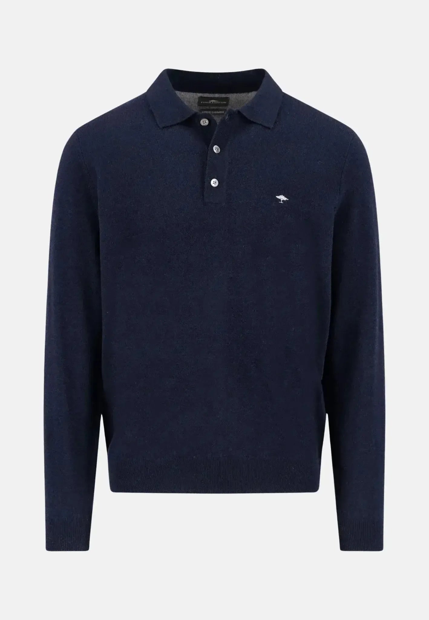 FYNCH-HATTON-Fynch-Hatton Merino Wool Cashmere Polo Collar Knit Navy-NORTHERN THREADS DESIGNER MENSWEAR