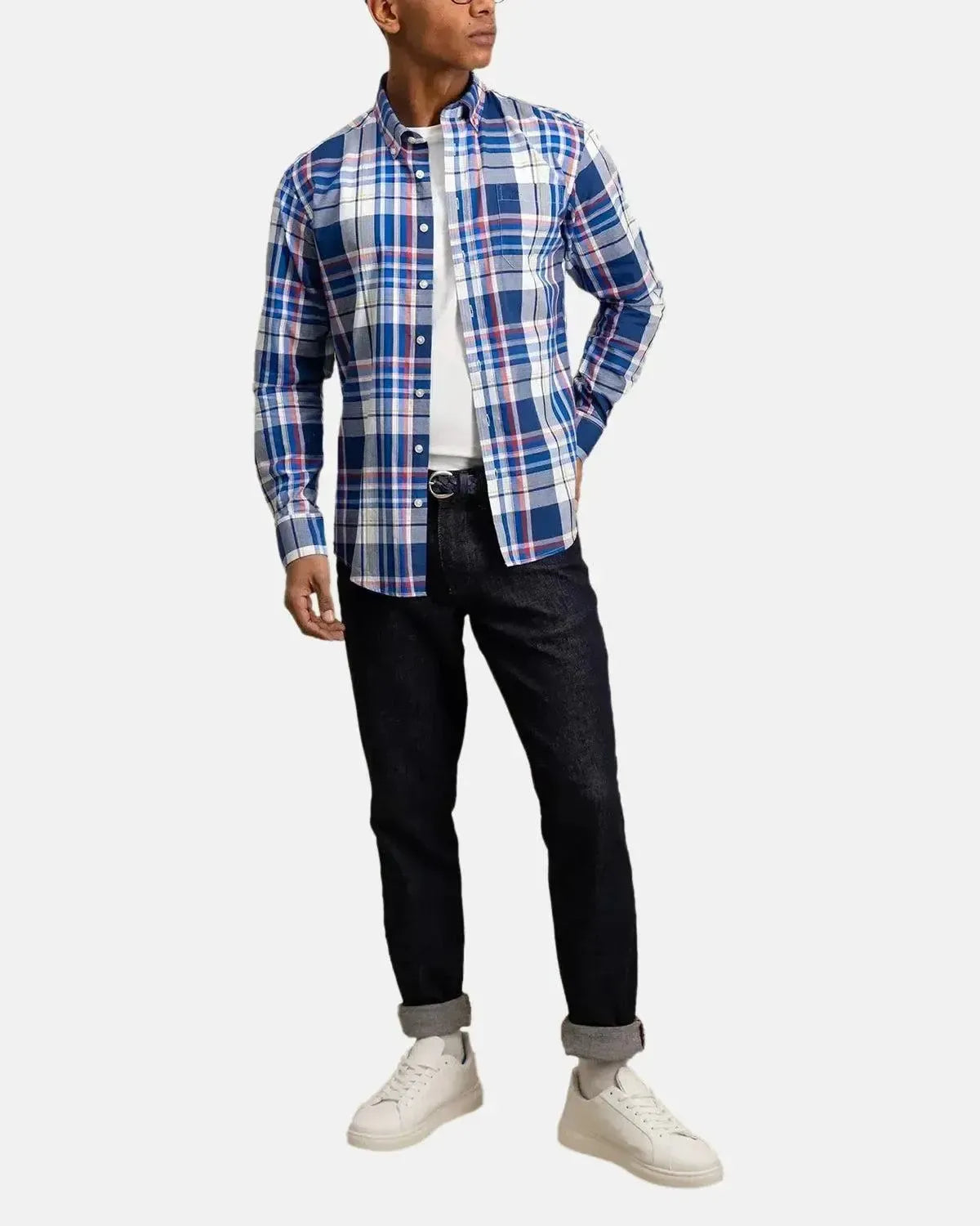 FYNCH-HATTON-FYNCH-HATTON OXFORD CHECK MIX SHIRT STRONG BLUE-NORTHERN THREADS DESIGNER MENSWEAR