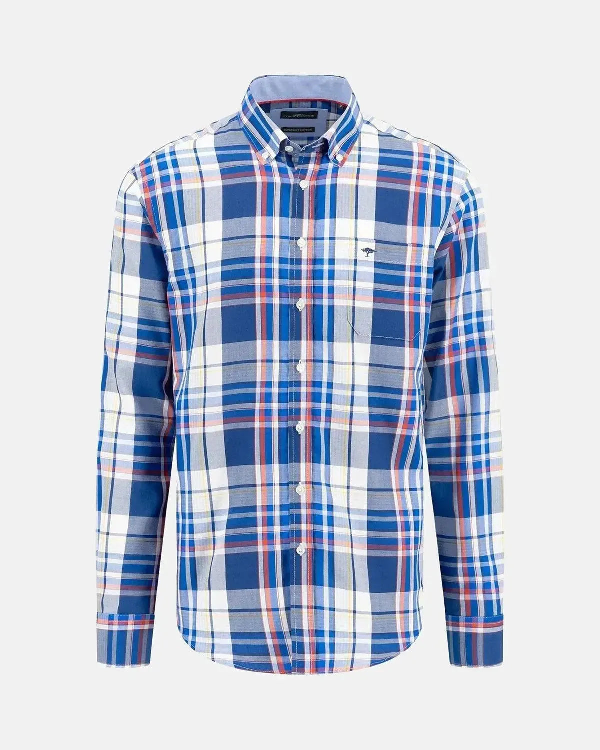 FYNCH-HATTON-FYNCH-HATTON OXFORD CHECK MIX SHIRT STRONG BLUE-NORTHERN THREADS DESIGNER MENSWEAR