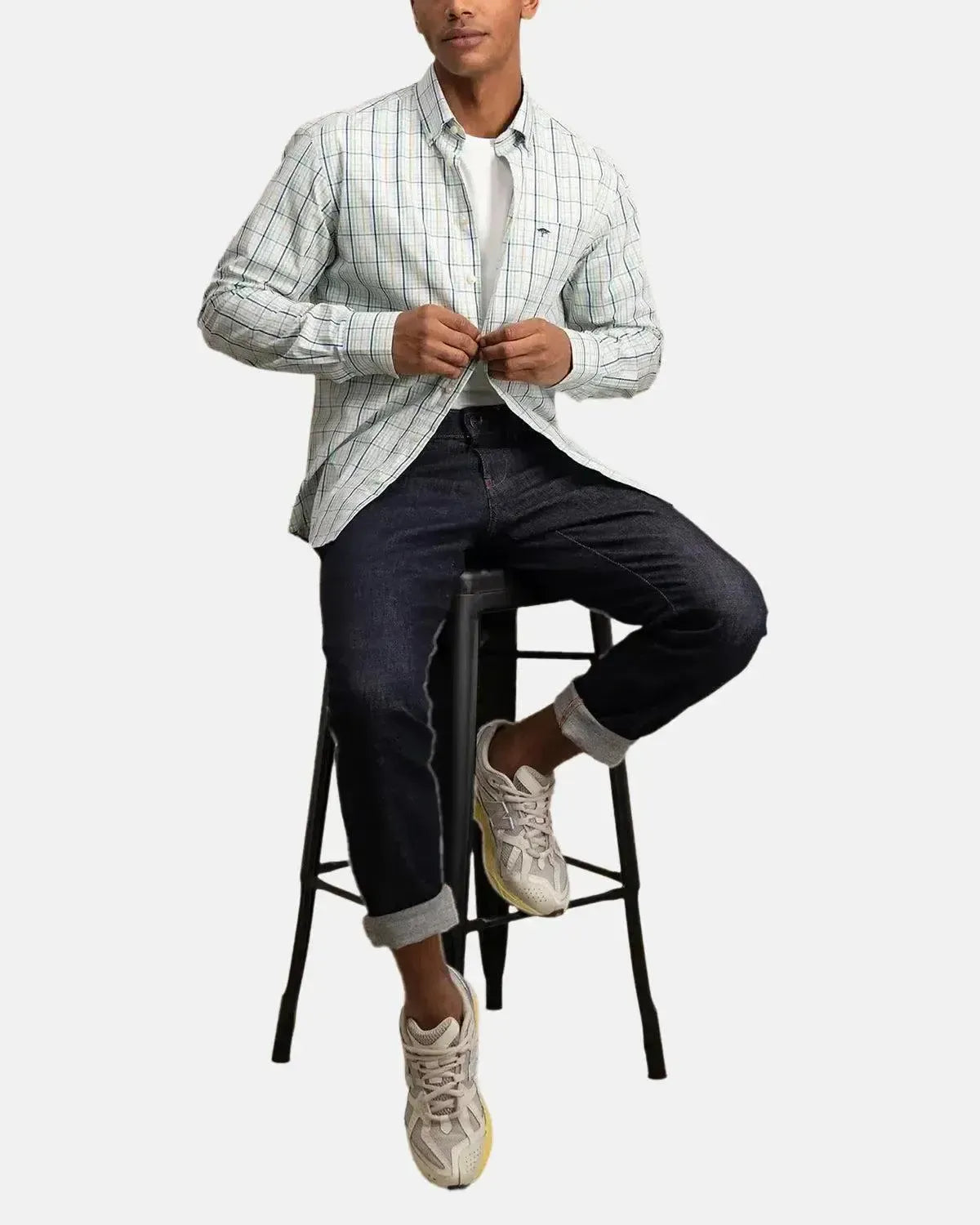 FYNCH-HATTON-FYNCH-HATTON OXFORD COMBI CHECK SHIRT TURF GREEN-NORTHERN THREADS DESIGNER MENSWEAR