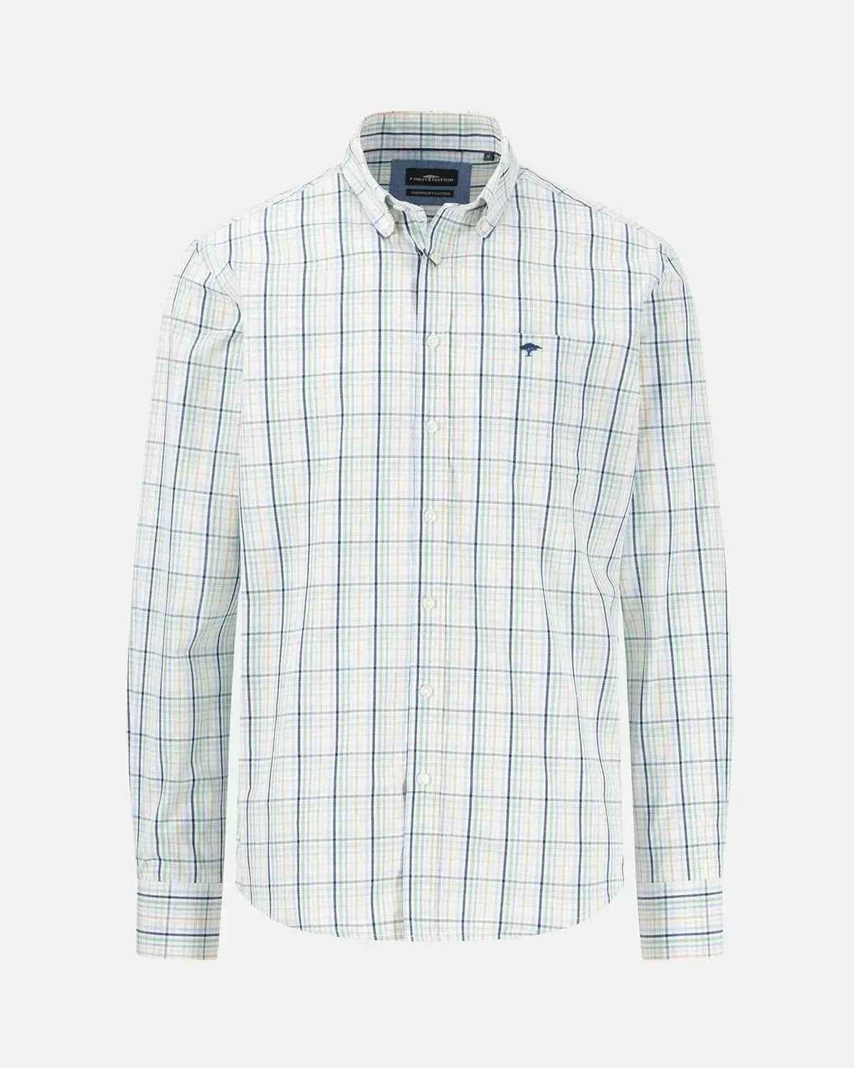 FYNCH-HATTON-FYNCH-HATTON OXFORD COMBI CHECK SHIRT TURF GREEN-NORTHERN THREADS DESIGNER MENSWEAR