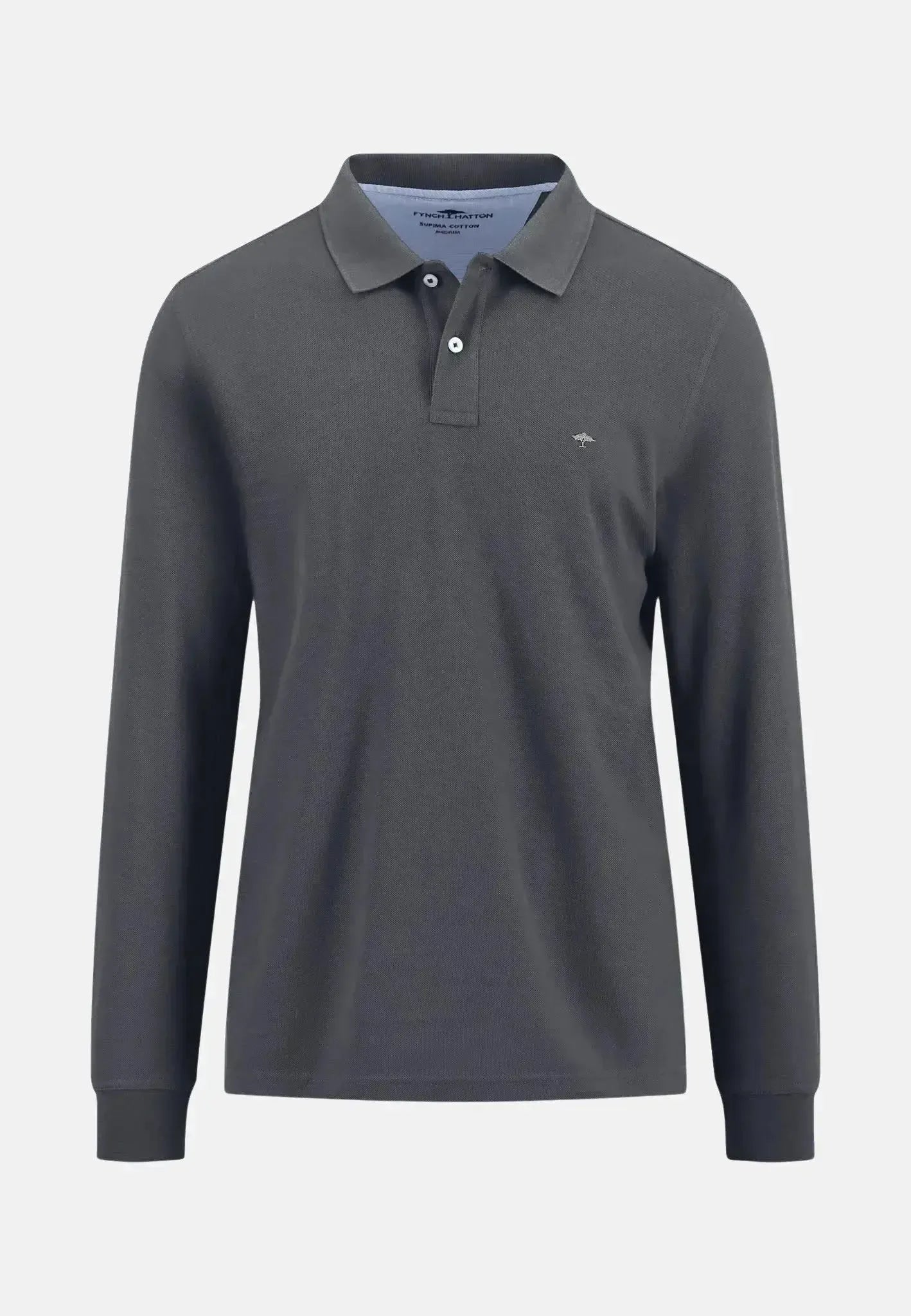 FYNCH-HATTON-Fynch-Hatton Premium Cotton Longsleeve Polo Shirt Asphalt-NORTHERN THREADS DESIGNER MENSWEAR