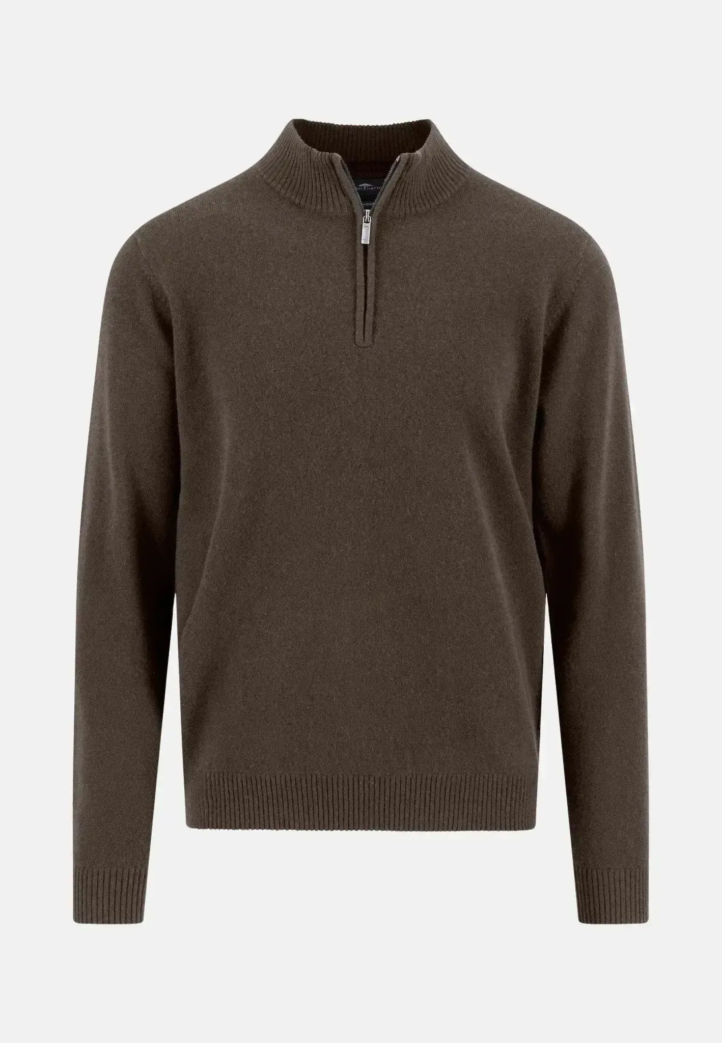 FYNCH-HATTON-Fynch-Hatton Pure Cashmere 1/4 Zip Knit Dark Chocolate-NORTHERN THREADS DESIGNER MENSWEAR