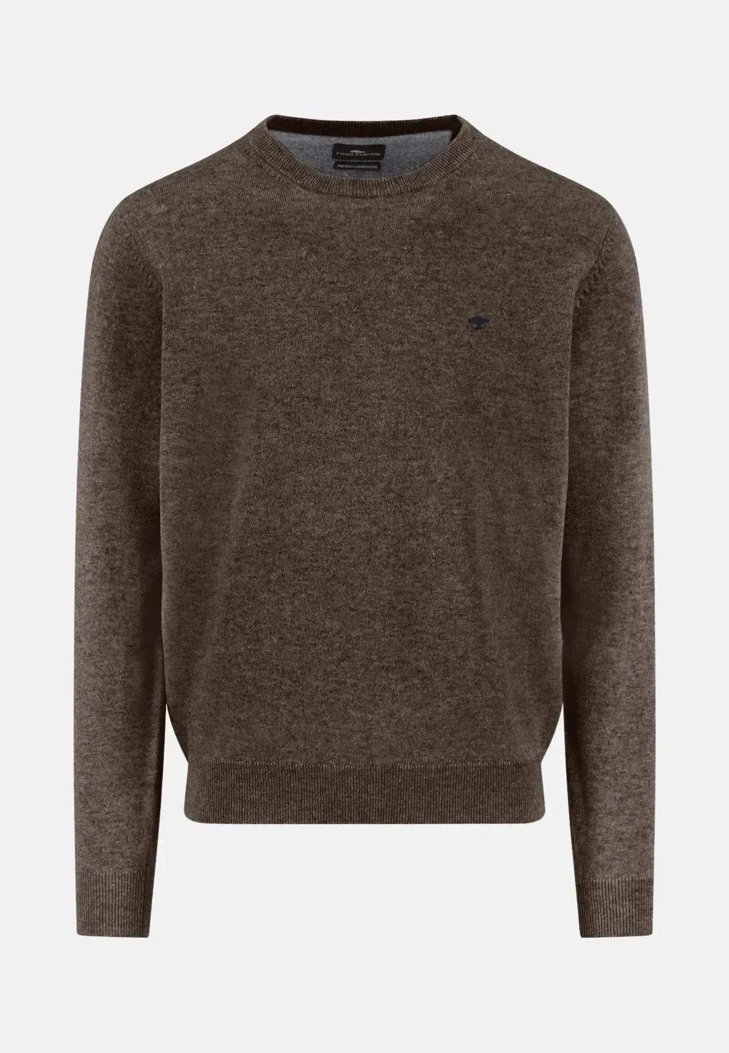 FYNCH-HATTON-Fynch-Hatton Pure Lambswool Crewneck Knit Dark Chocolate-NORTHERN THREADS DESIGNER MENSWEAR