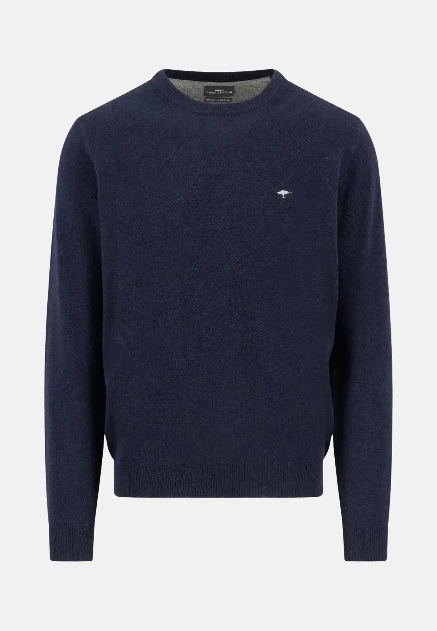FYNCH-HATTON-Fynch-Hatton Pure Lambswool Crewneck Knit Navy-NORTHERN THREADS DESIGNER MENSWEAR