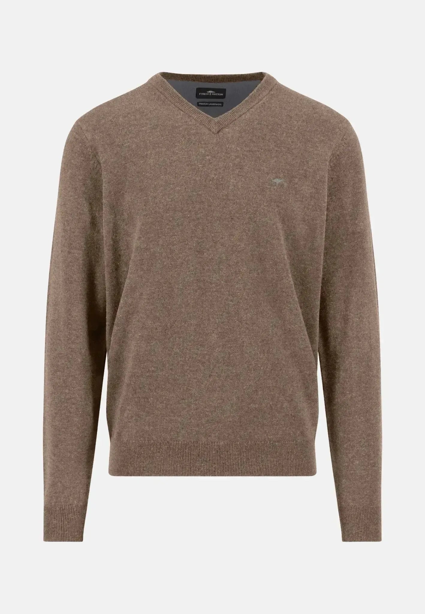 FYNCH-HATTON-Fynch-Hatton Pure Lambswool V-Neck Knit Taupe-NORTHERN THREADS DESIGNER MENSWEAR