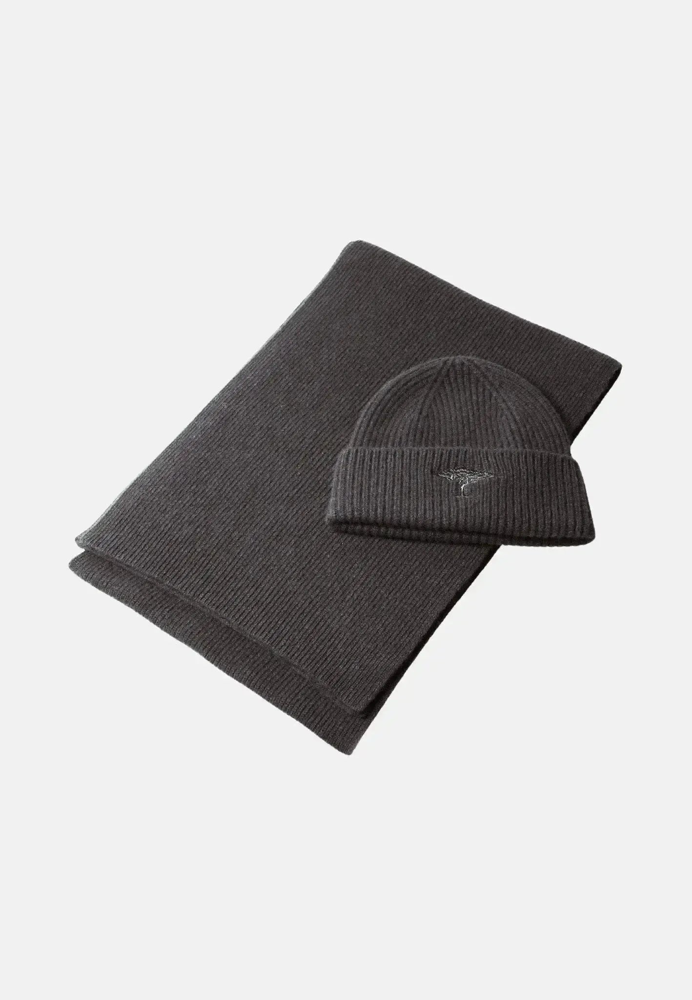 FYNCH-HATTON-Fynch-Hatton Pure Wool Beanie & Scarf Set Charcoal-NORTHERN THREADS DESIGNER MENSWEAR