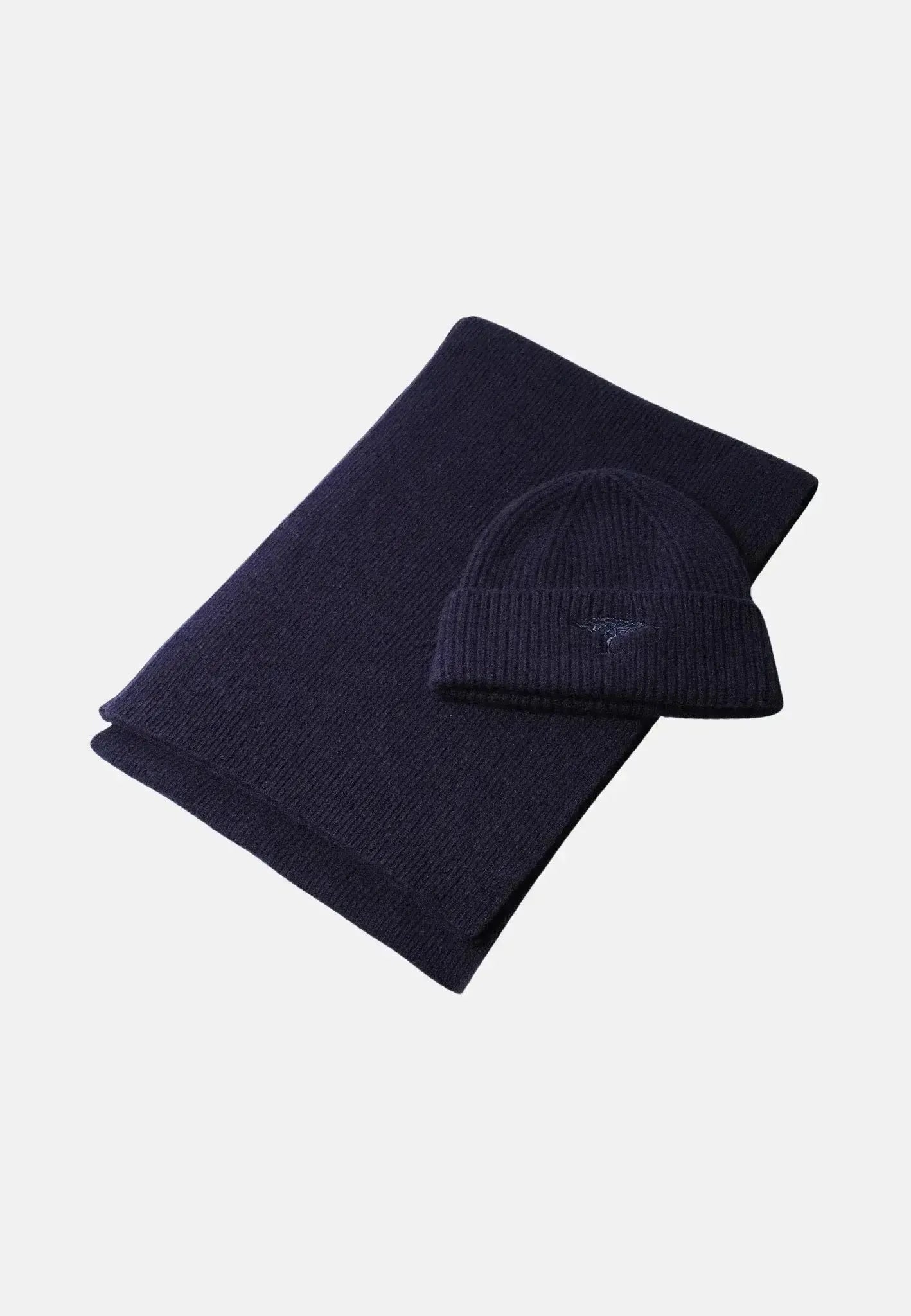 FYNCH-HATTON-Fynch-Hatton Pure Wool Beanie & Scarf Set Navy-NORTHERN THREADS DESIGNER MENSWEAR