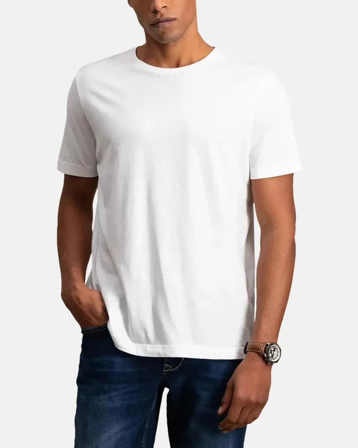 FYNCH-HATTON-FYNCH-HATTON SOFT COTTON CREW NECK T-SHIRT WHITE-NORTHERN THREADS DESIGNER MENSWEAR