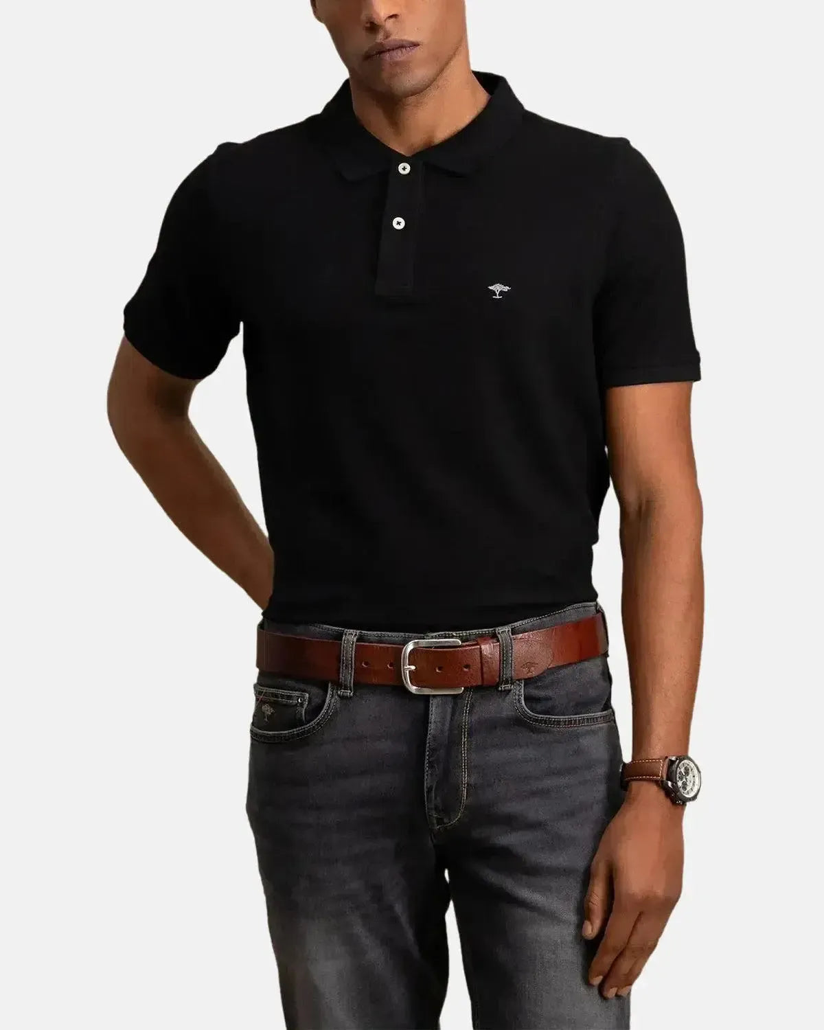 FYNCH-HATTON-FYNCH-HATTON SOFT COTTON POLO SHIRT BLACK-NORTHERN THREADS DESIGNER MENSWEAR