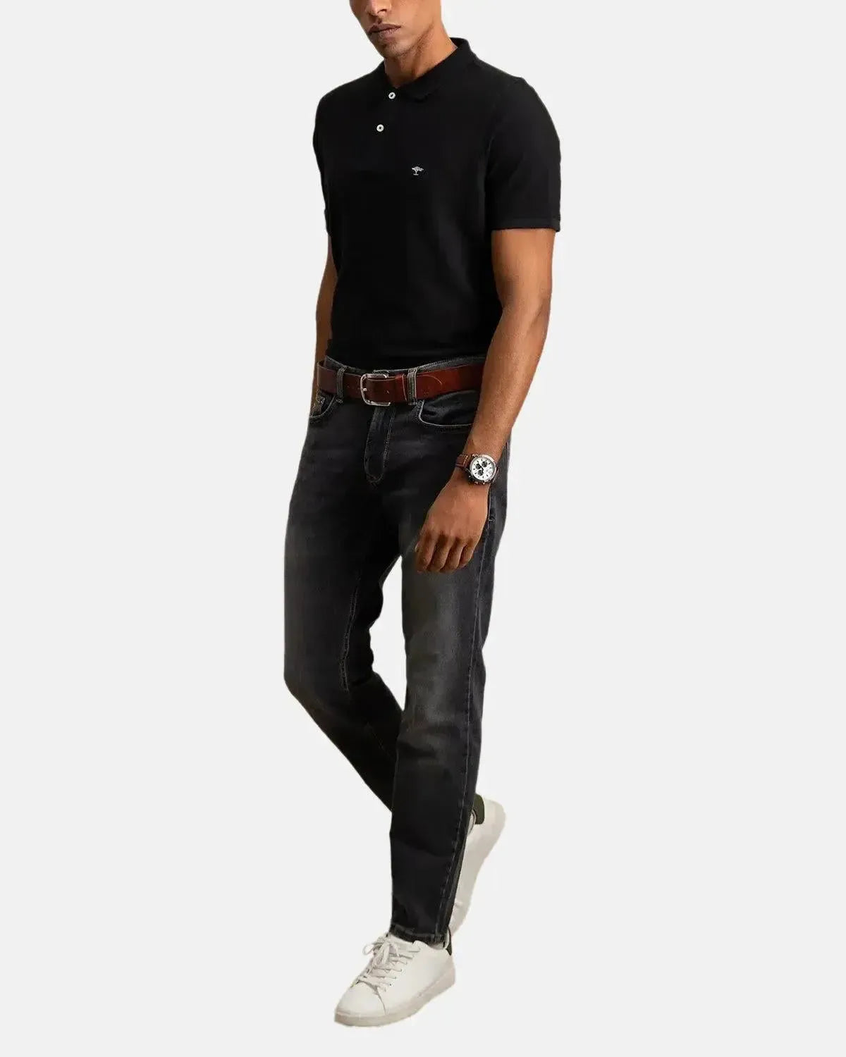 FYNCH-HATTON-FYNCH-HATTON SOFT COTTON POLO SHIRT BLACK-NORTHERN THREADS DESIGNER MENSWEAR