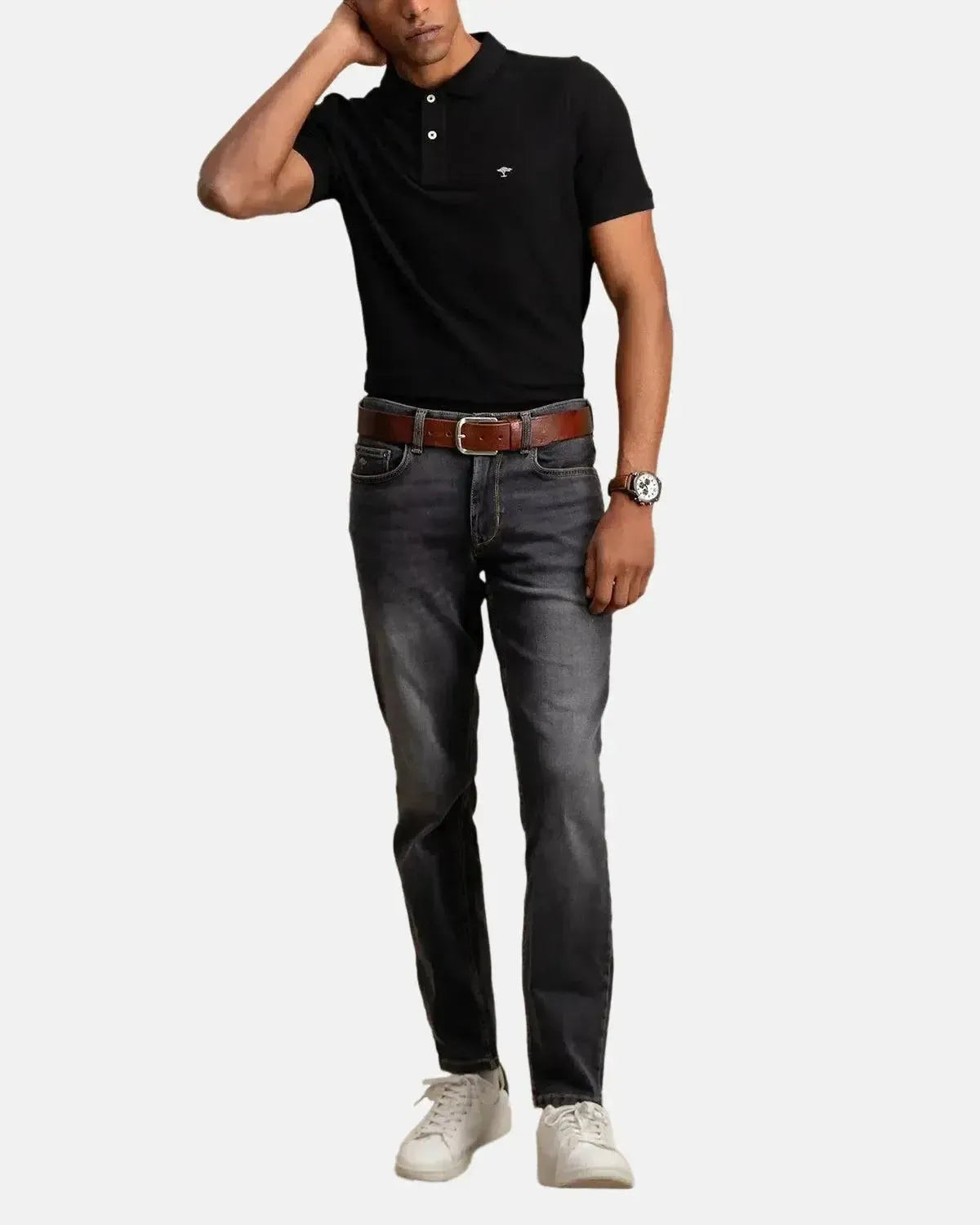 FYNCH-HATTON-FYNCH-HATTON SOFT COTTON POLO SHIRT BLACK-NORTHERN THREADS DESIGNER MENSWEAR