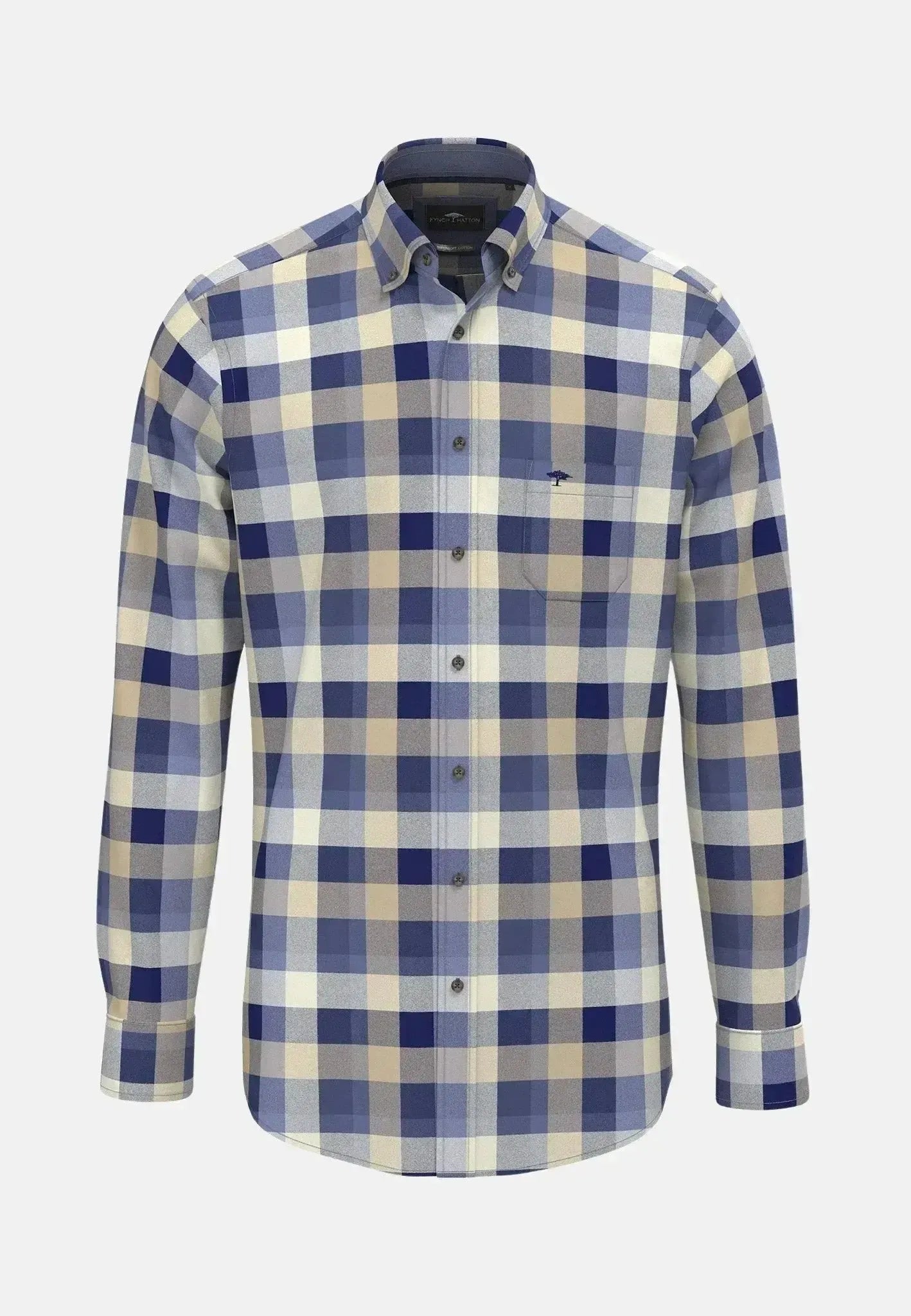 FYNCH-HATTON-Fynch-Hatton Square Flannel Check Shirt Crystal Blue-NORTHERN THREADS DESIGNER MENSWEAR