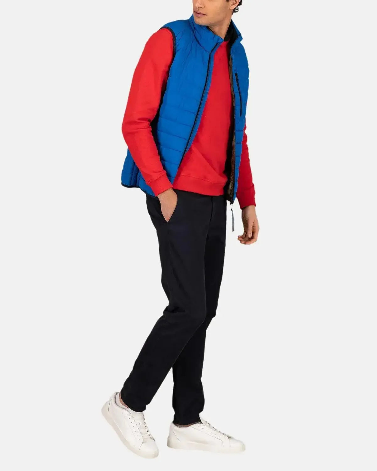 FYNCH-HATTON-FYNCH-HATTON STAND COLLAR LIGHT WEIGHT GILET STRONG BLUE-NORTHERN THREADS DESIGNER MENSWEAR