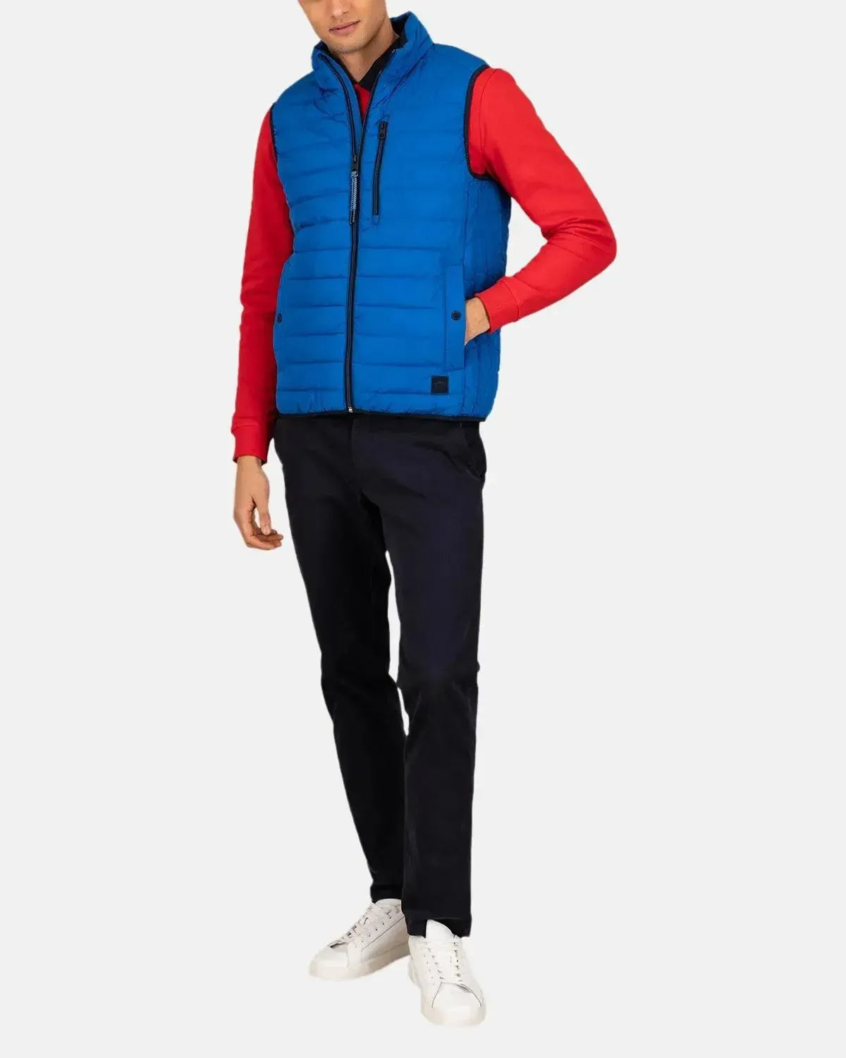 FYNCH-HATTON-FYNCH-HATTON STAND COLLAR LIGHT WEIGHT GILET STRONG BLUE-NORTHERN THREADS DESIGNER MENSWEAR