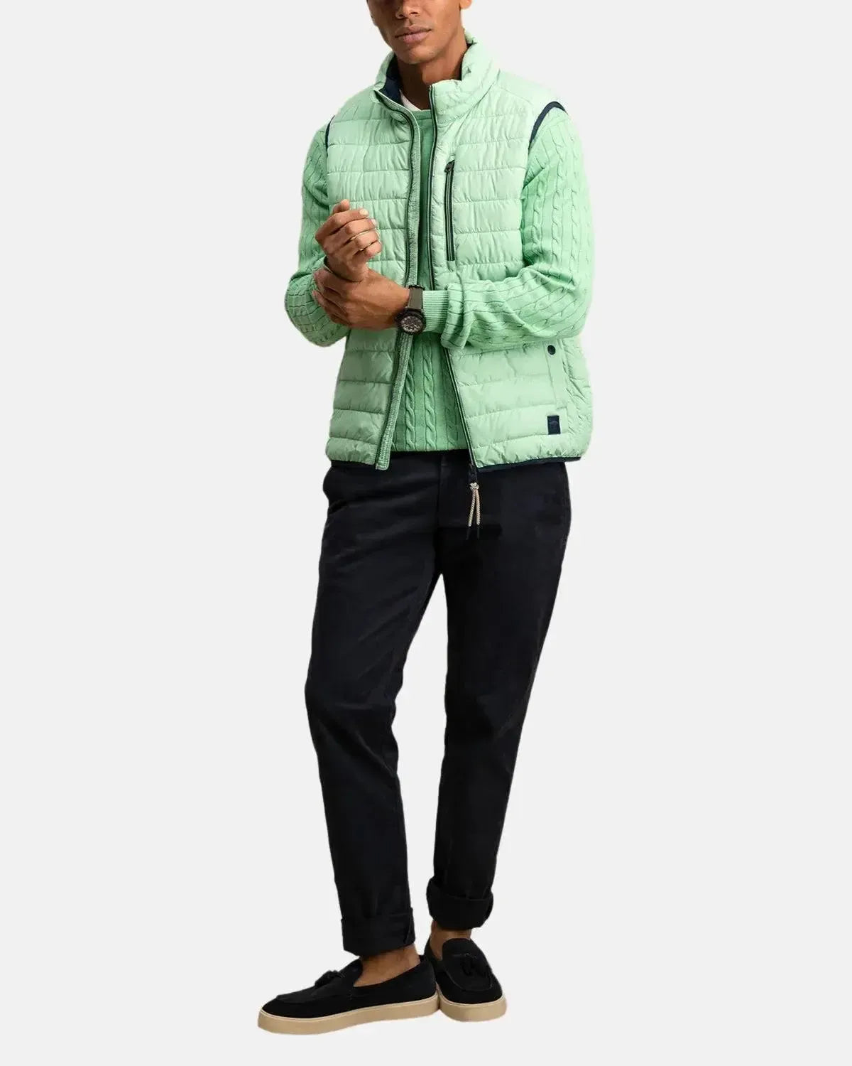 FYNCH-HATTON-FYNCH-HATTON STAND COLLAR LIGHT WEIGHT GILET TURF GREEN-NORTHERN THREADS DESIGNER MENSWEAR