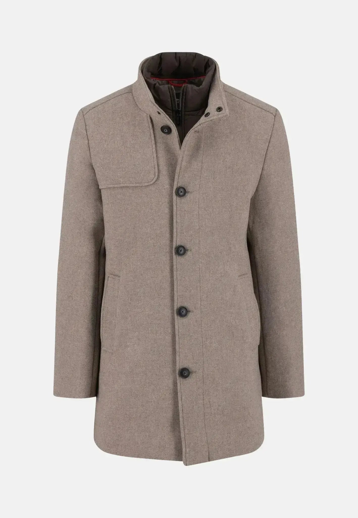 FYNCH-HATTON-Fynch-Hatton Standcollar Insert Wool Mix Coat Sand-NORTHERN THREADS DESIGNER MENSWEAR