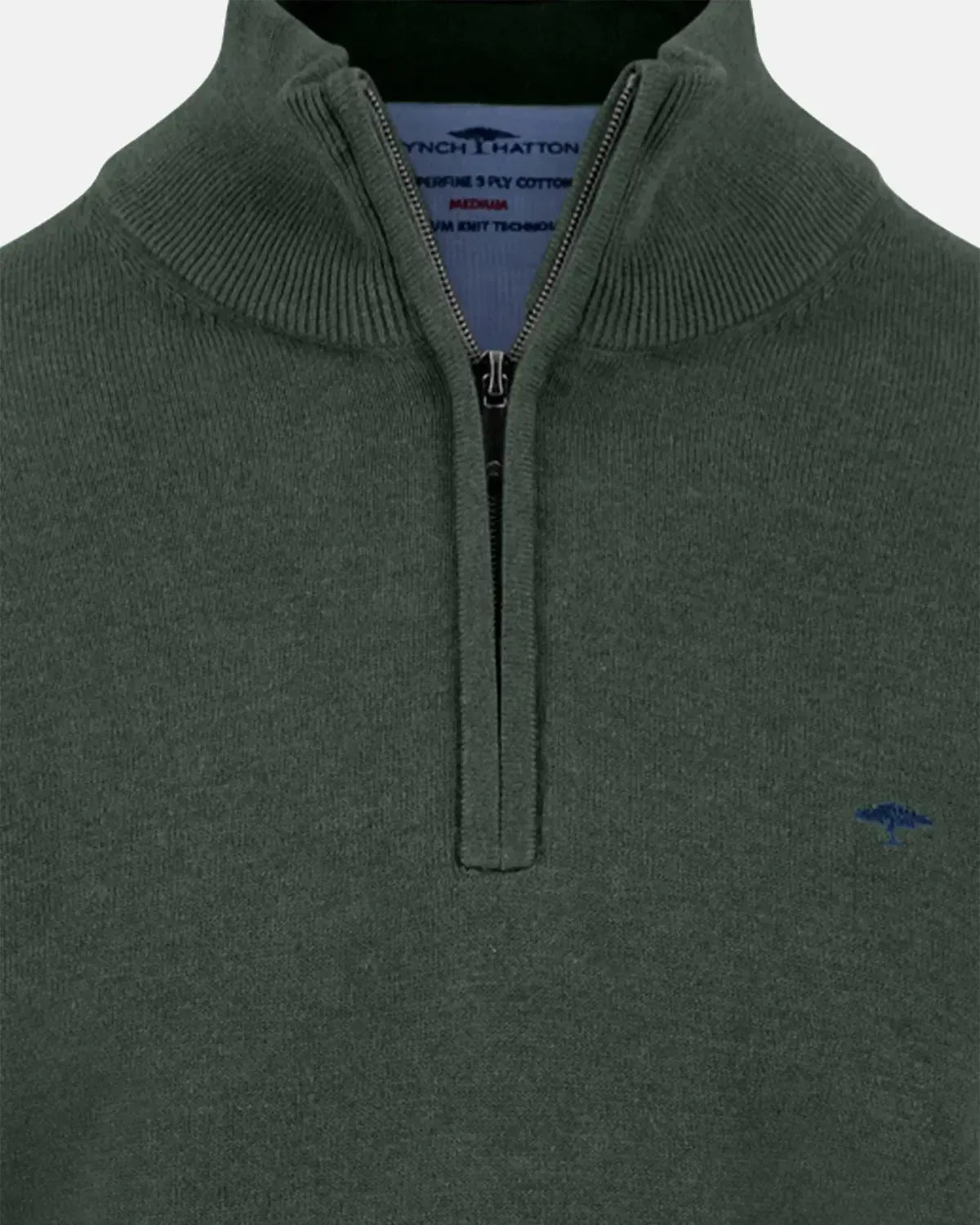 FYNCH-HATTON-FYNCH-HATTON SUPERFINE 1/4 ZIP COTTON KNIT DARK IVY-NORTHERN THREADS DESIGNER MENSWEAR