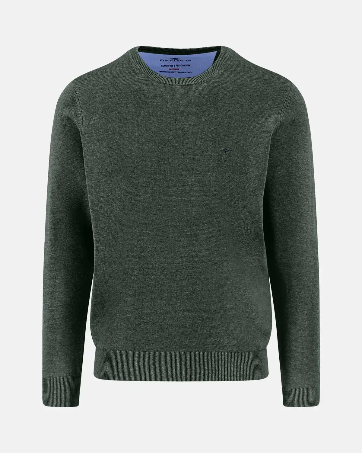 FYNCH-HATTON-FYNCH-HATTON SUPERFINE COTTON CREWNECK KNIT DARK IVY-NORTHERN THREADS DESIGNER MENSWEAR