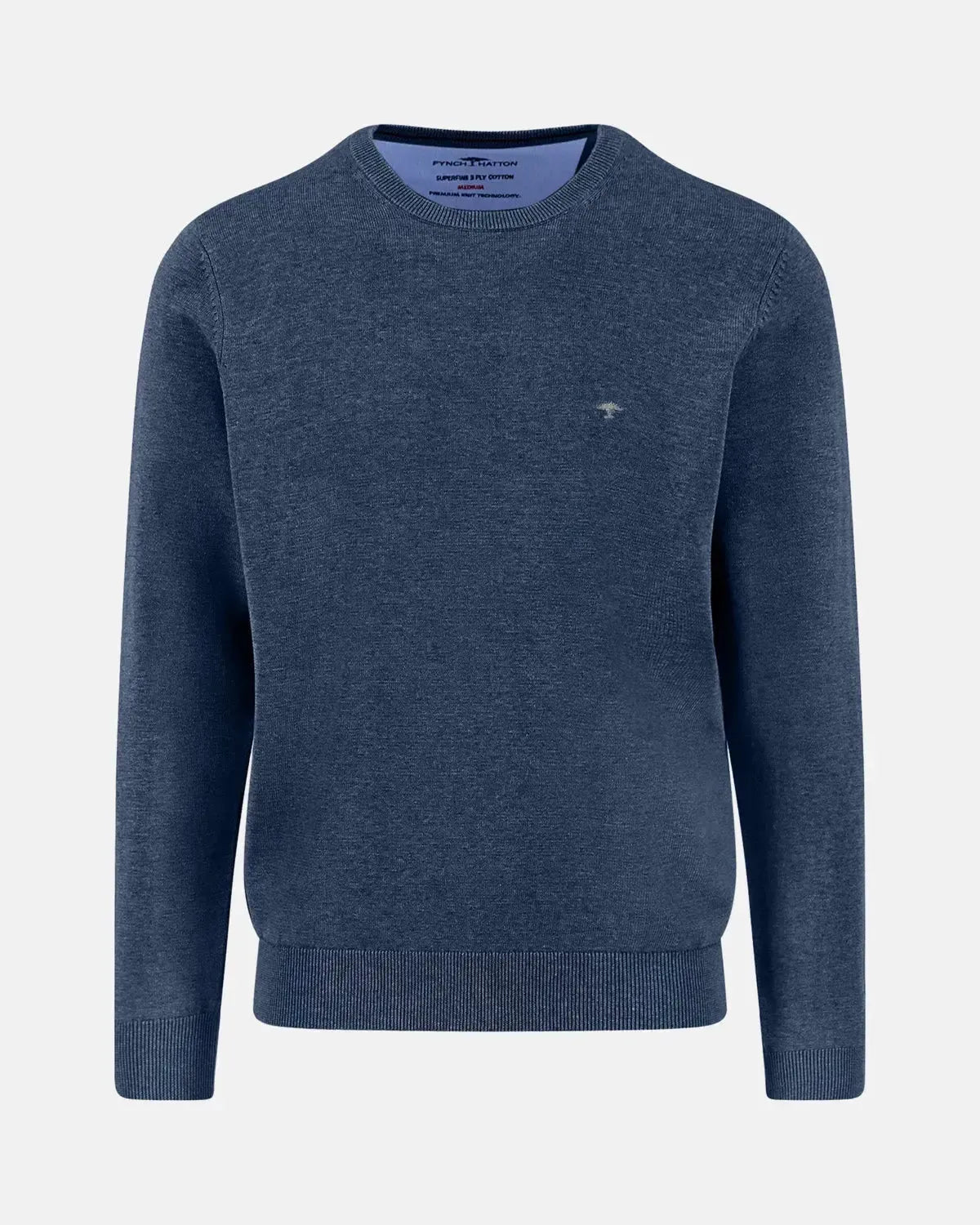 FYNCH-HATTON-FYNCH-HATTON SUPERFINE COTTON CREWNECK KNIT NIGHT-NORTHERN THREADS DESIGNER MENSWEAR