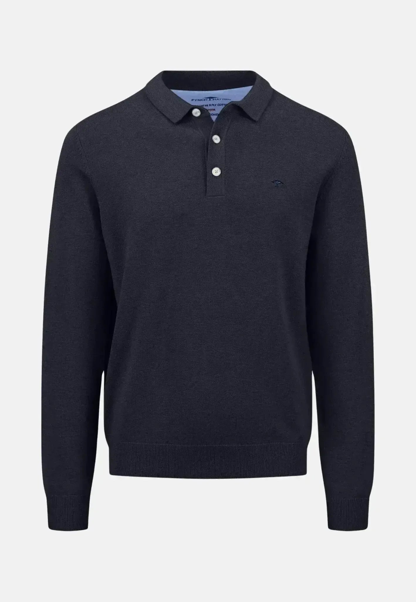 FYNCH-HATTON-Fynch-Hatton Superfine Polo Collar Cotton Knit Navy-NORTHERN THREADS DESIGNER MENSWEAR