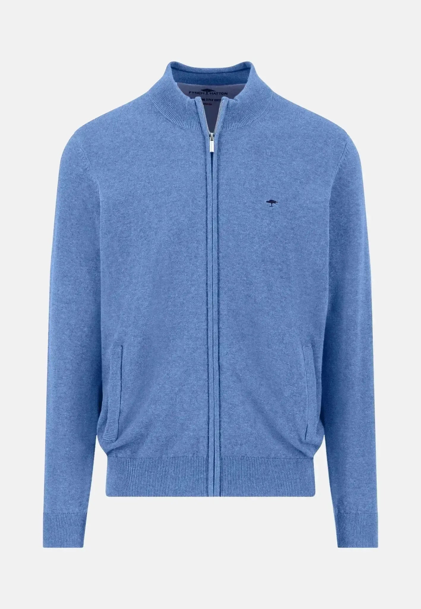 FYNCH-HATTON-Fynch-Hatton Superfine Stand-Up Cardigan Crystal Blue-NORTHERN THREADS DESIGNER MENSWEAR