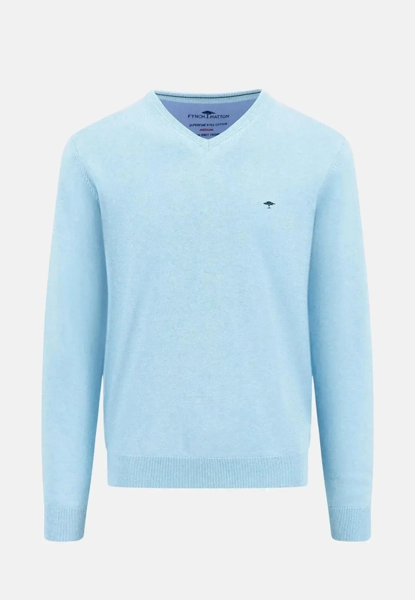 FYNCH-HATTON-Fynch-Hatton Superfine V-Neck Cotton Knit Splashy Ocean-NORTHERN THREADS DESIGNER MENSWEAR