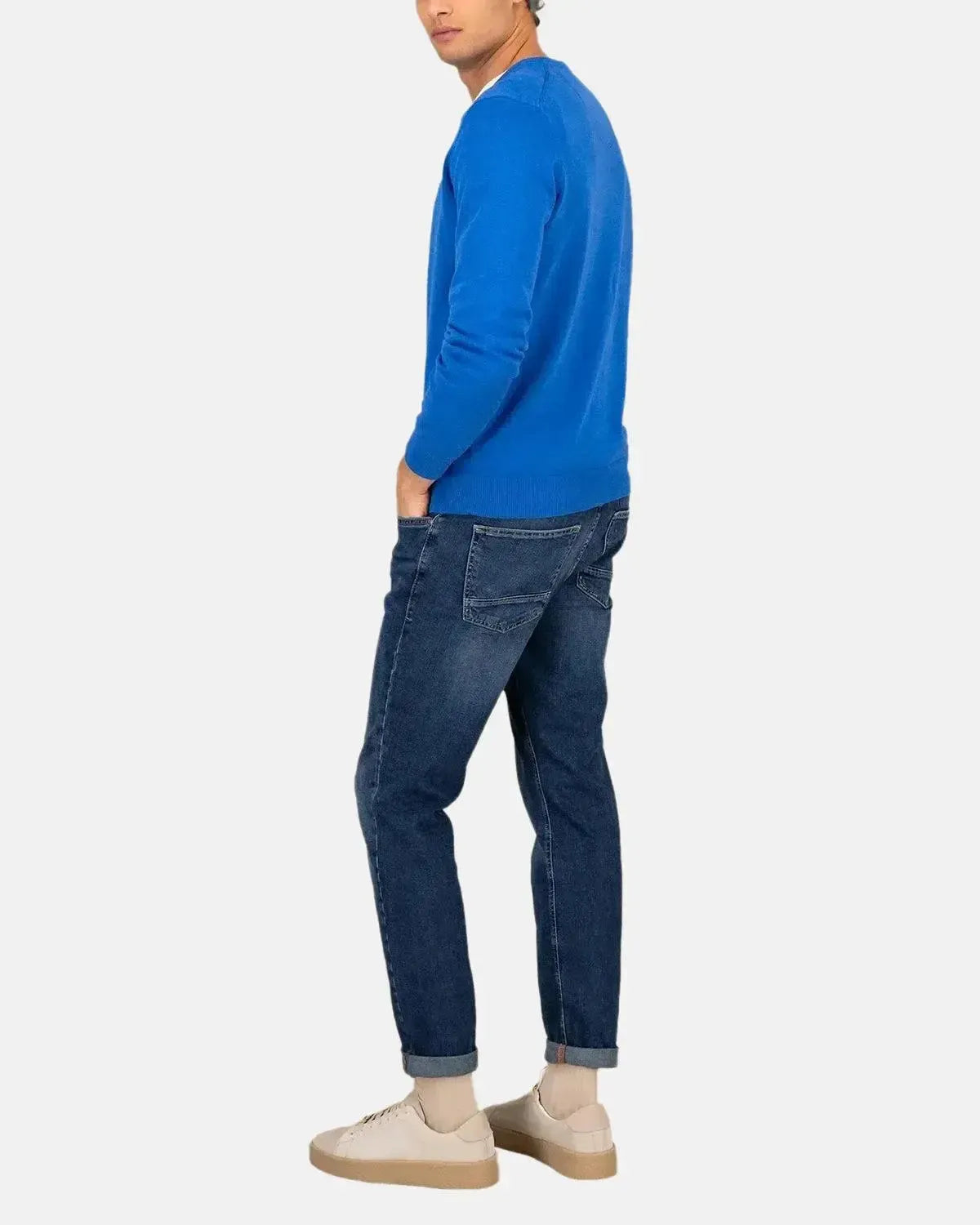 FYNCH-HATTON-FYNCH-HATTON SUPERFINE V-NECK COTTON KNIT STRONG BLUE-NORTHERN THREADS DESIGNER MENSWEAR