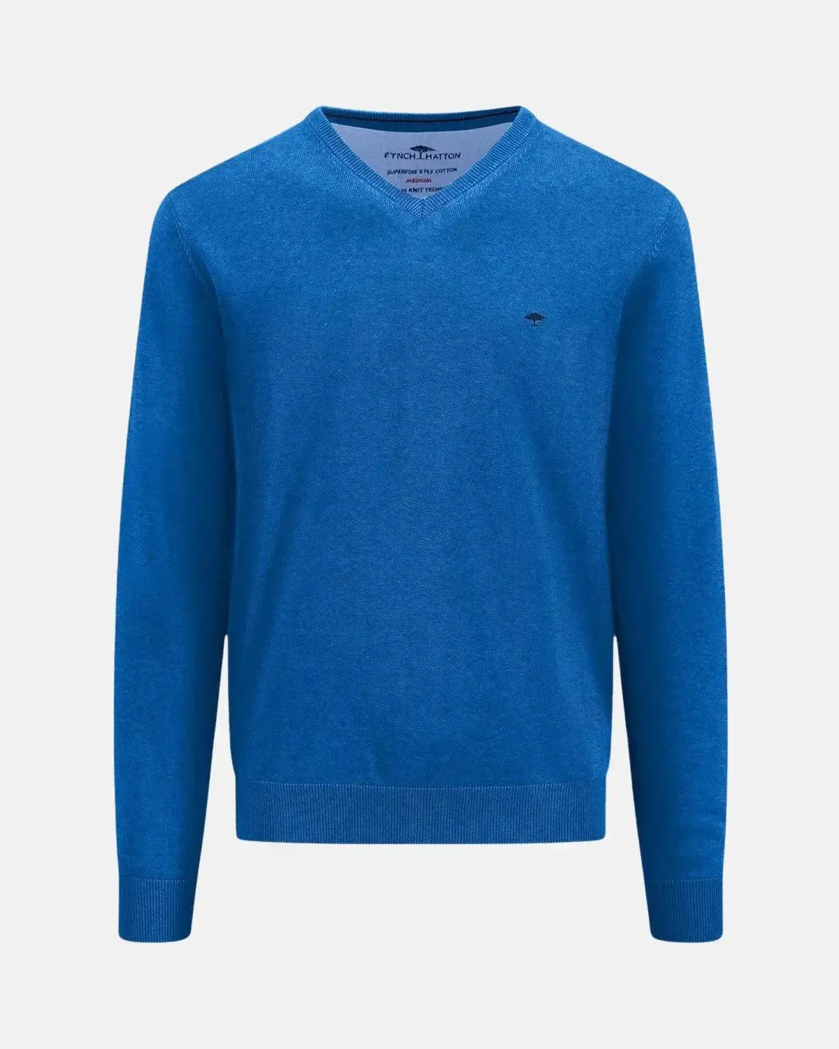 FYNCH-HATTON-FYNCH-HATTON SUPERFINE V-NECK COTTON KNIT STRONG BLUE-NORTHERN THREADS DESIGNER MENSWEAR