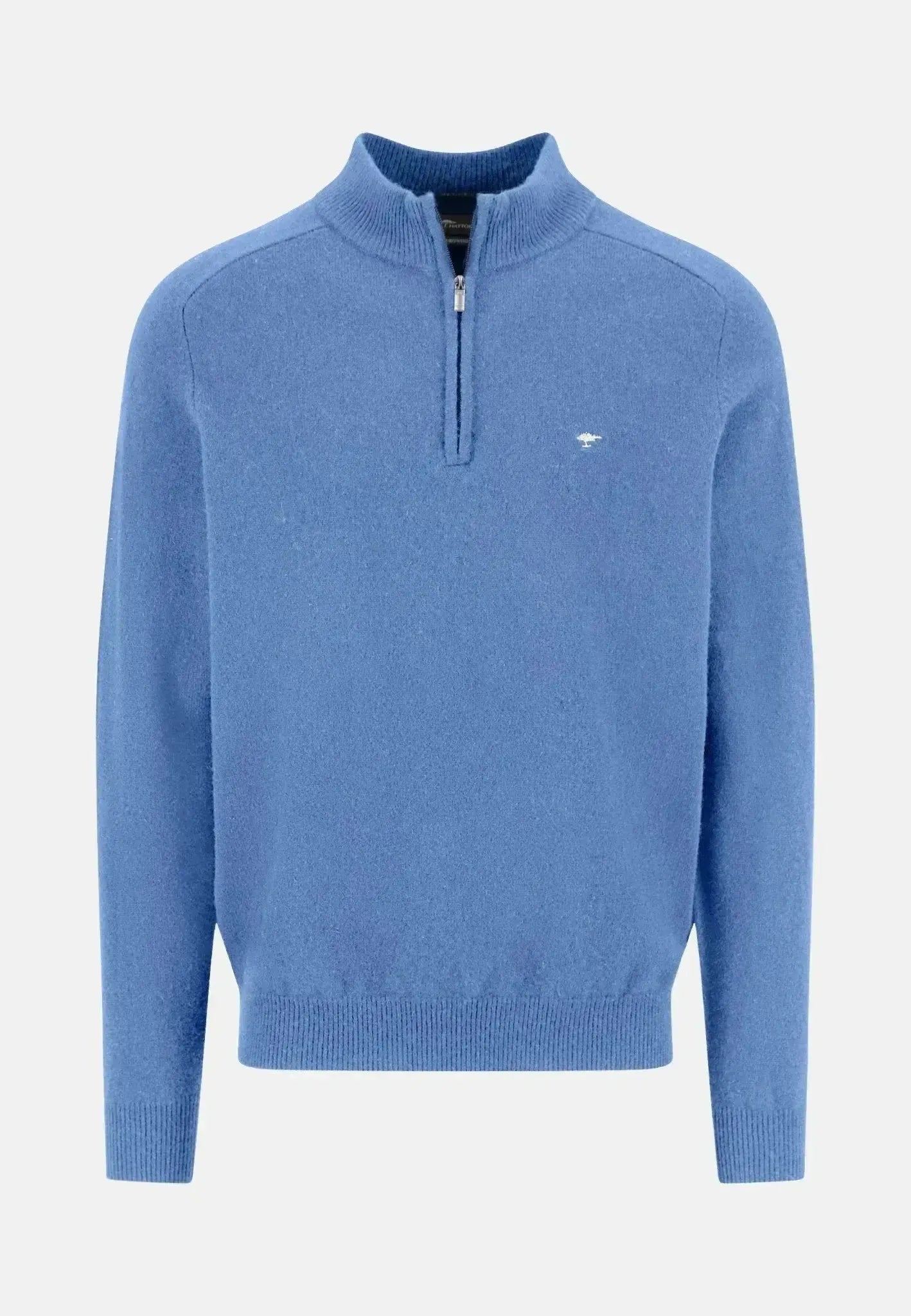 FYNCH-HATTON-Fynch-Hatton Supersoft Lambswool 1/4 Zip Knit Crystal Blue-NORTHERN THREADS DESIGNER MENSWEAR