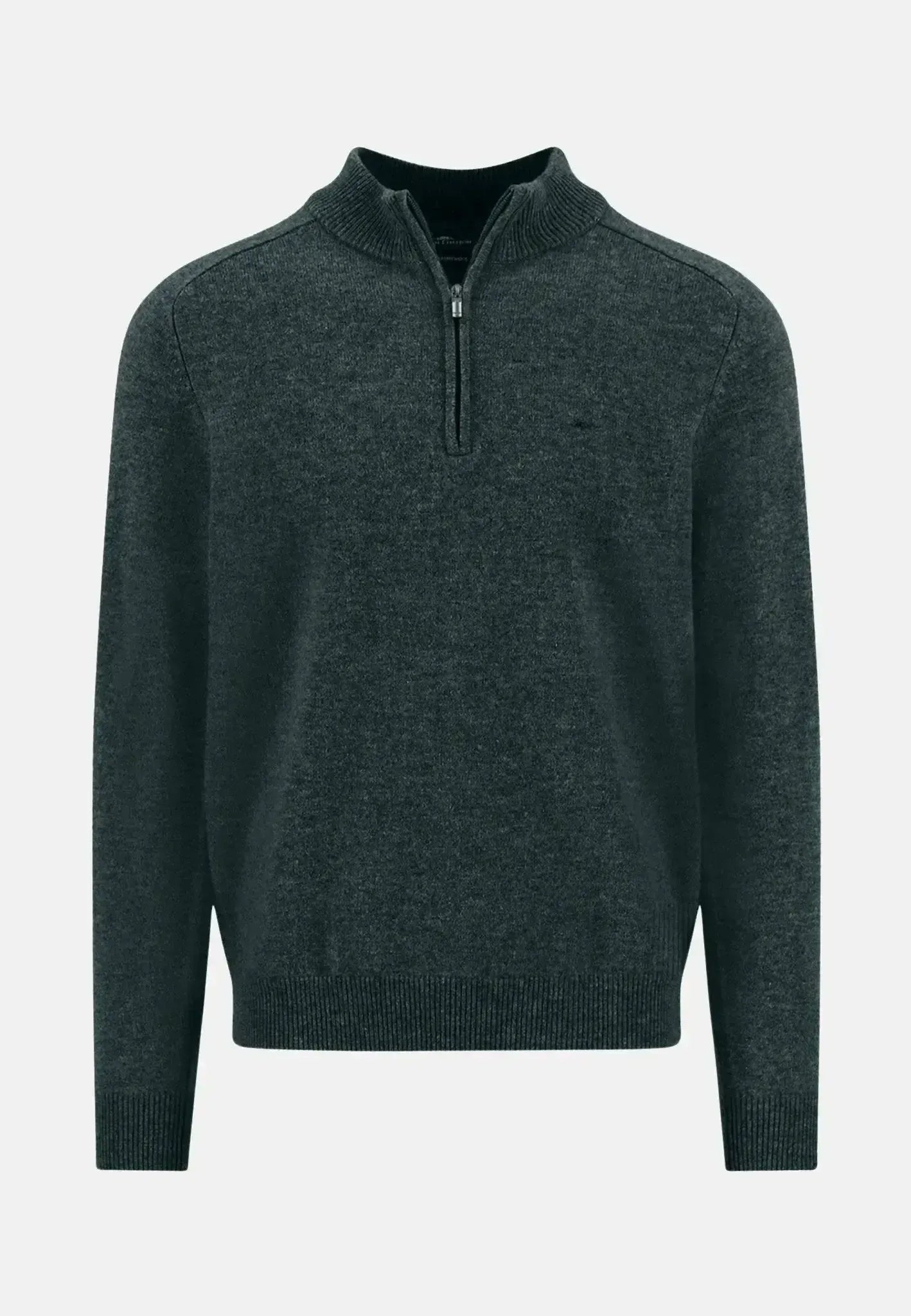 FYNCH-HATTON-Fynch-Hatton Supersoft Lambswool 1/4 Zip Knit Dark Ivy-NORTHERN THREADS DESIGNER MENSWEAR