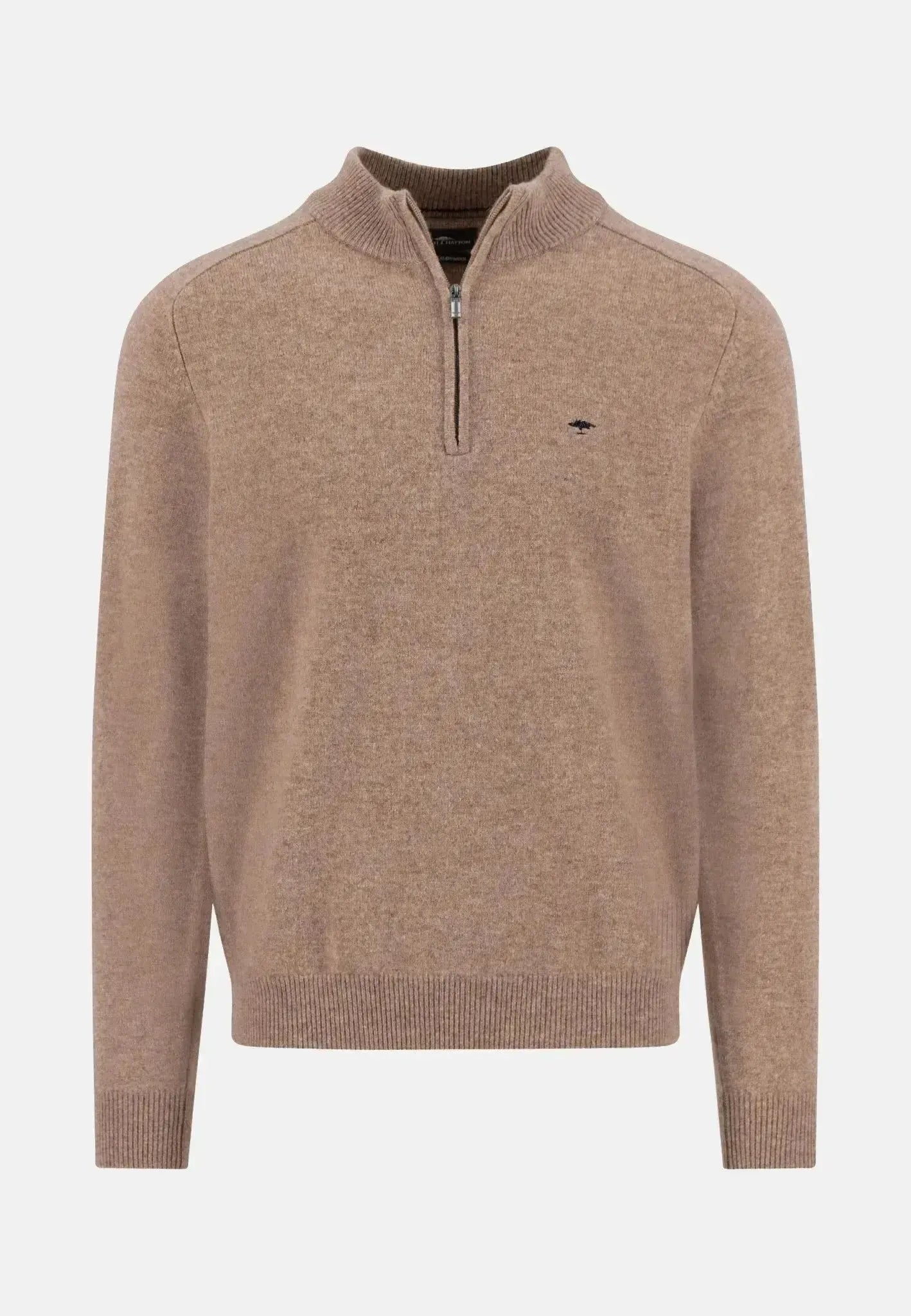 FYNCH-HATTON-Fynch-Hatton Supersoft Lambswool 1/4 Zip Knit Taupe-NORTHERN THREADS DESIGNER MENSWEAR