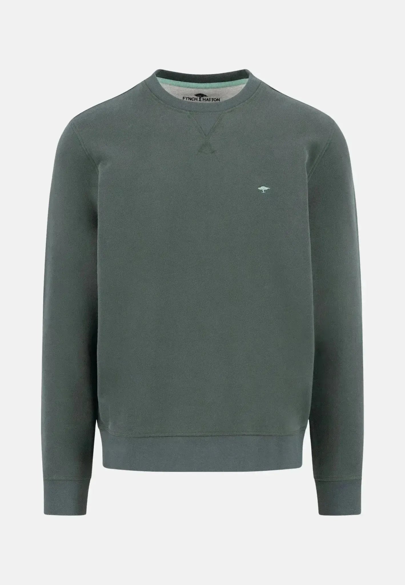 FYNCH-HATTON-Fynch-Hatton Washed Cotton Crewneck Sweatshirt Dark Ivy-NORTHERN THREADS DESIGNER MENSWEAR