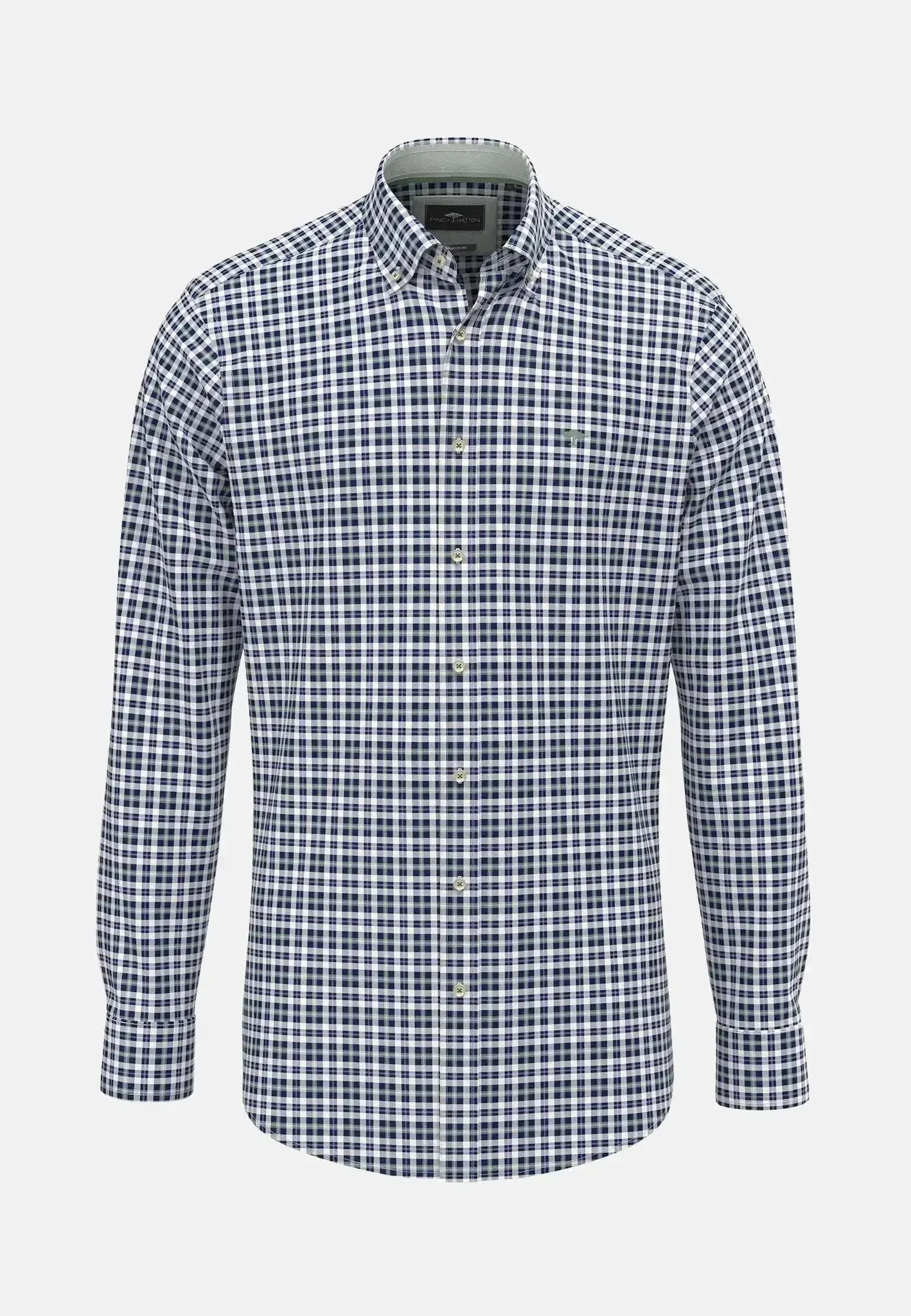 FYNCH-HATTON-Fynch-Hatton Washed Oxford Check Button Down Shirt Fern-NORTHERN THREADS DESIGNER MENSWEAR