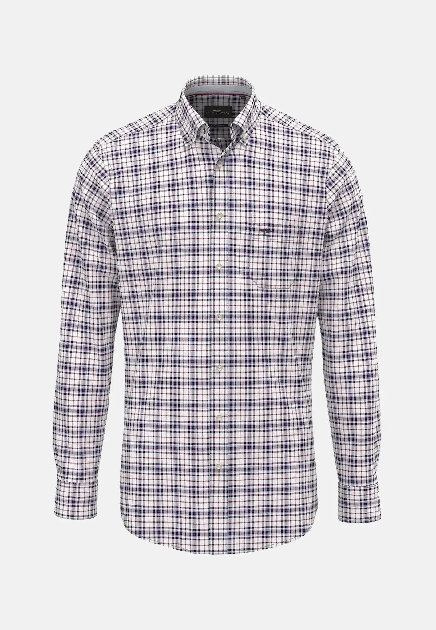 FYNCH-HATTON-Fynch-Hatton Washed Oxford Check Shirt Aubergine-NORTHERN THREADS DESIGNER MENSWEAR