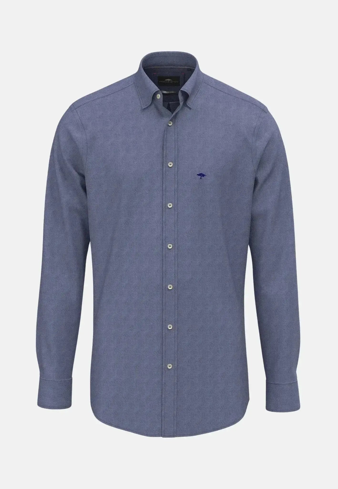 FYNCH-HATTON-Fynch-Hatton Woven Pattern Kent Collar Denim Shirt Misty Blue-NORTHERN THREADS DESIGNER MENSWEAR