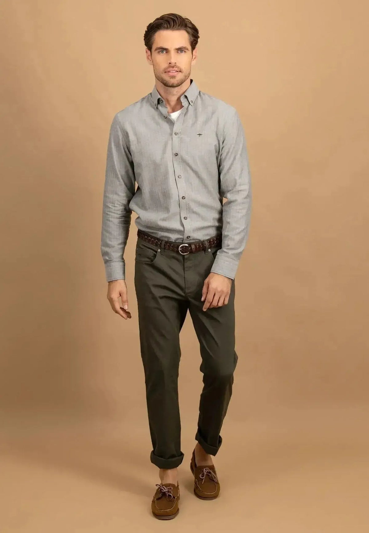 Fynch-Hatton Herringbone Flannel Button Down Shirt Dark Ivy | Northern Threads Designer Menswear