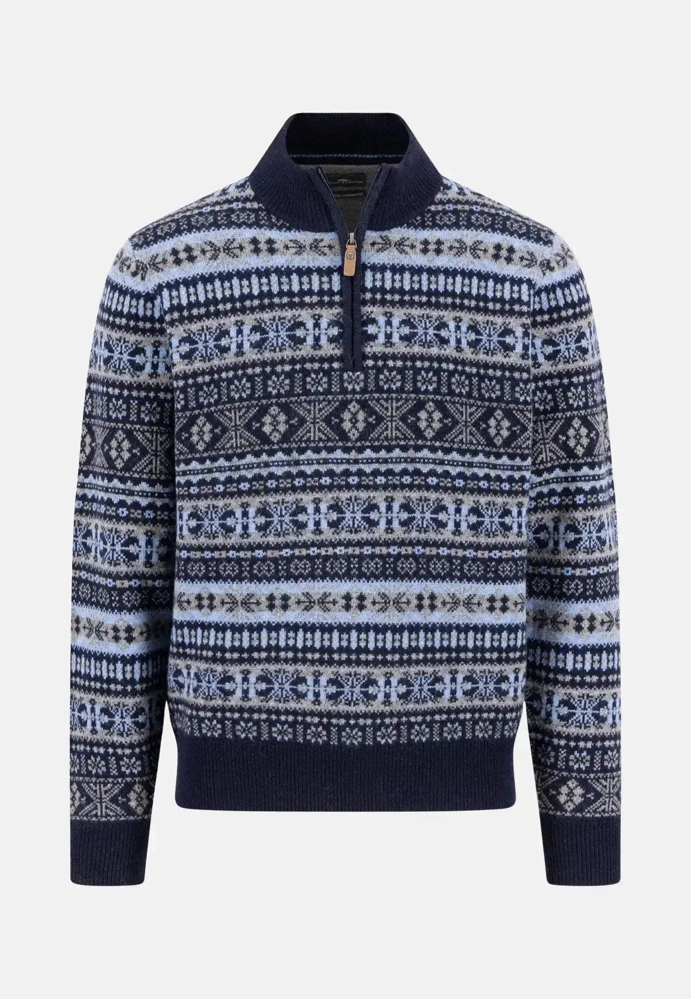 Fynch - Hatton Lambswool Jacquard 1/4 Zip Knit Navy - 1510365-690-S - northern threads uk