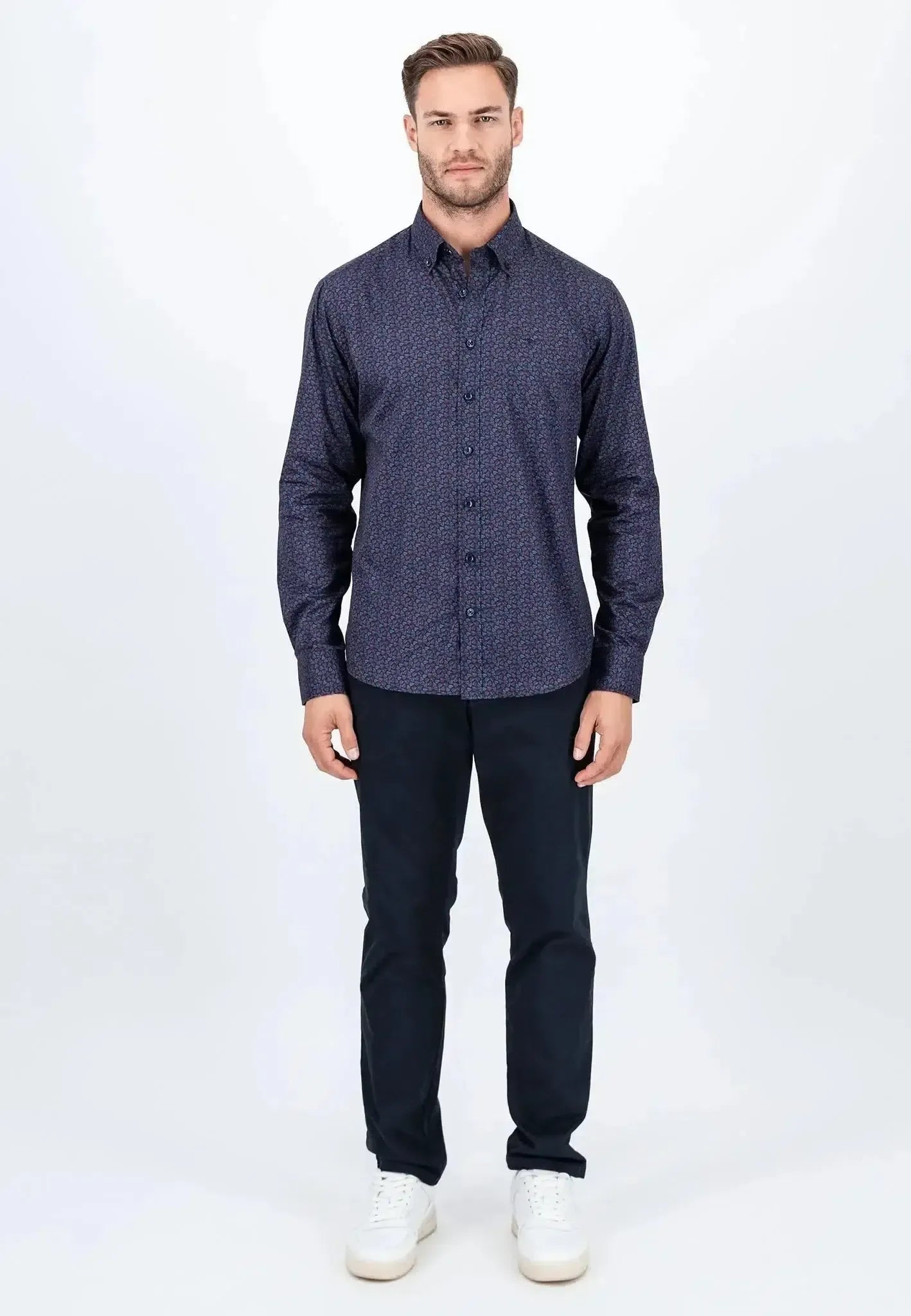 Fynch - Hatton Leaf Print Mix Shirt Pale Blush - northern threads
