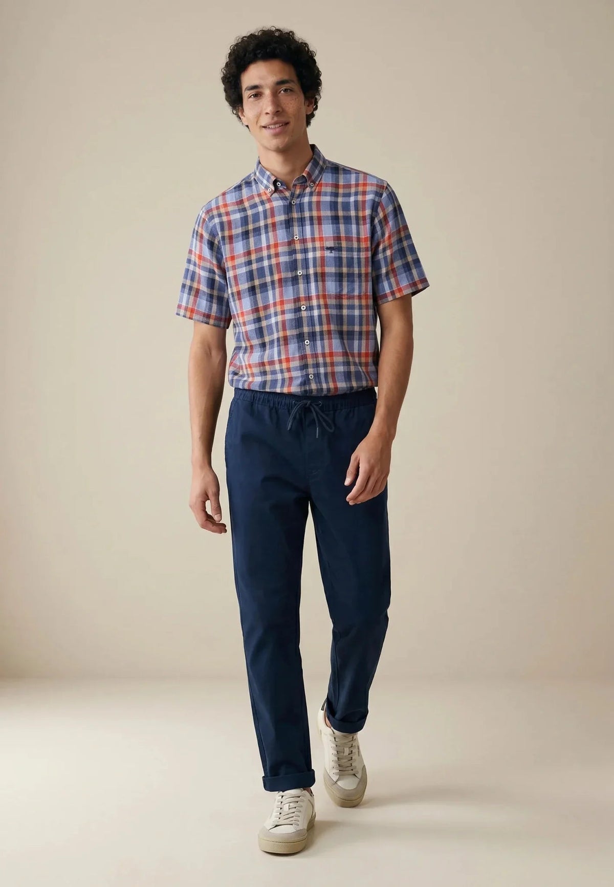 Fynch-Hatton Linen Check Button Down Short Sleeved Shirt Spicy Red | Northern Threads Designer Menswear