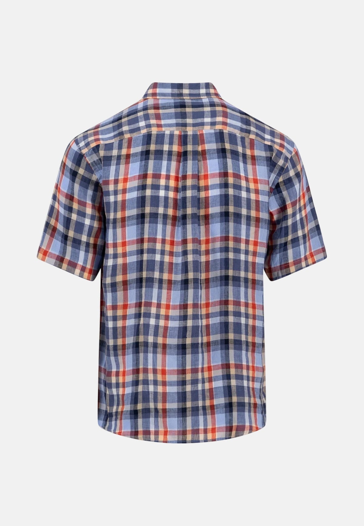 Fynch-Hatton Linen Check Button Down Short Sleeved Shirt Spicy Red | Northern Threads Designer Menswear