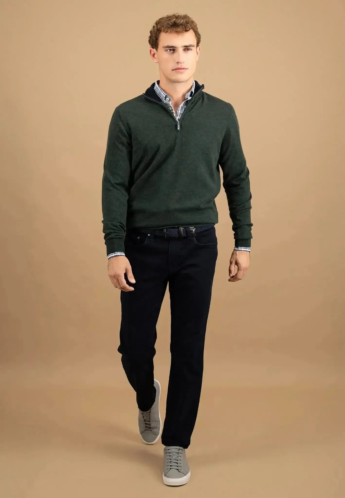 Fynch - Hatton Merino Wool Cashmere 1/4 Zip Knit Dark Ivy - 1514802-737-S - northern threads uk