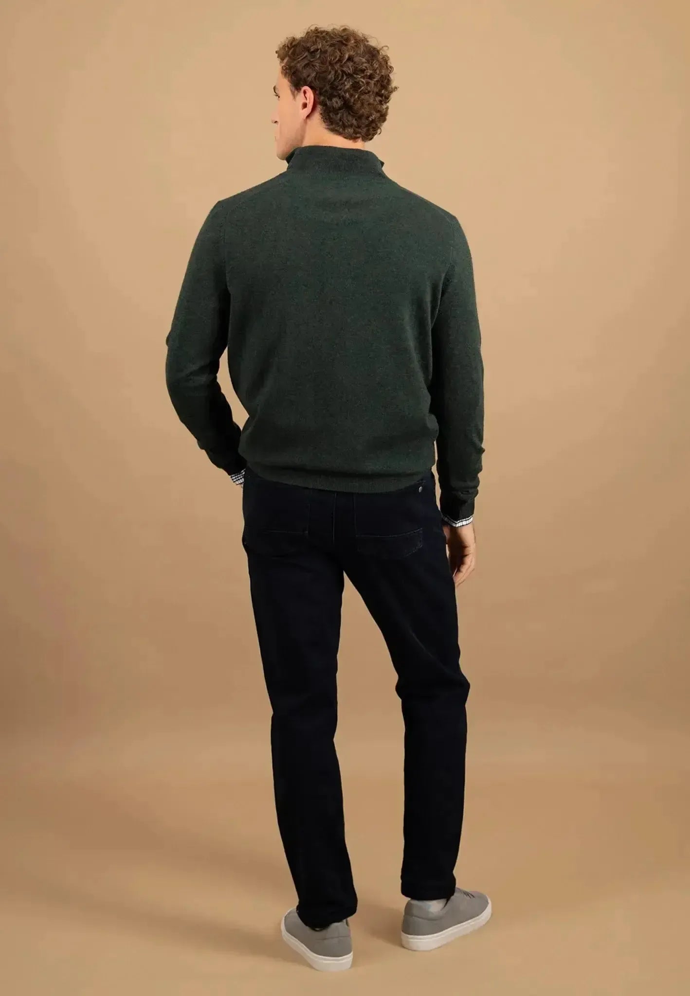 Fynch - Hatton Merino Wool Cashmere 1/4 Zip Knit Dark Ivy - 1514802-737-S - northern threads uk