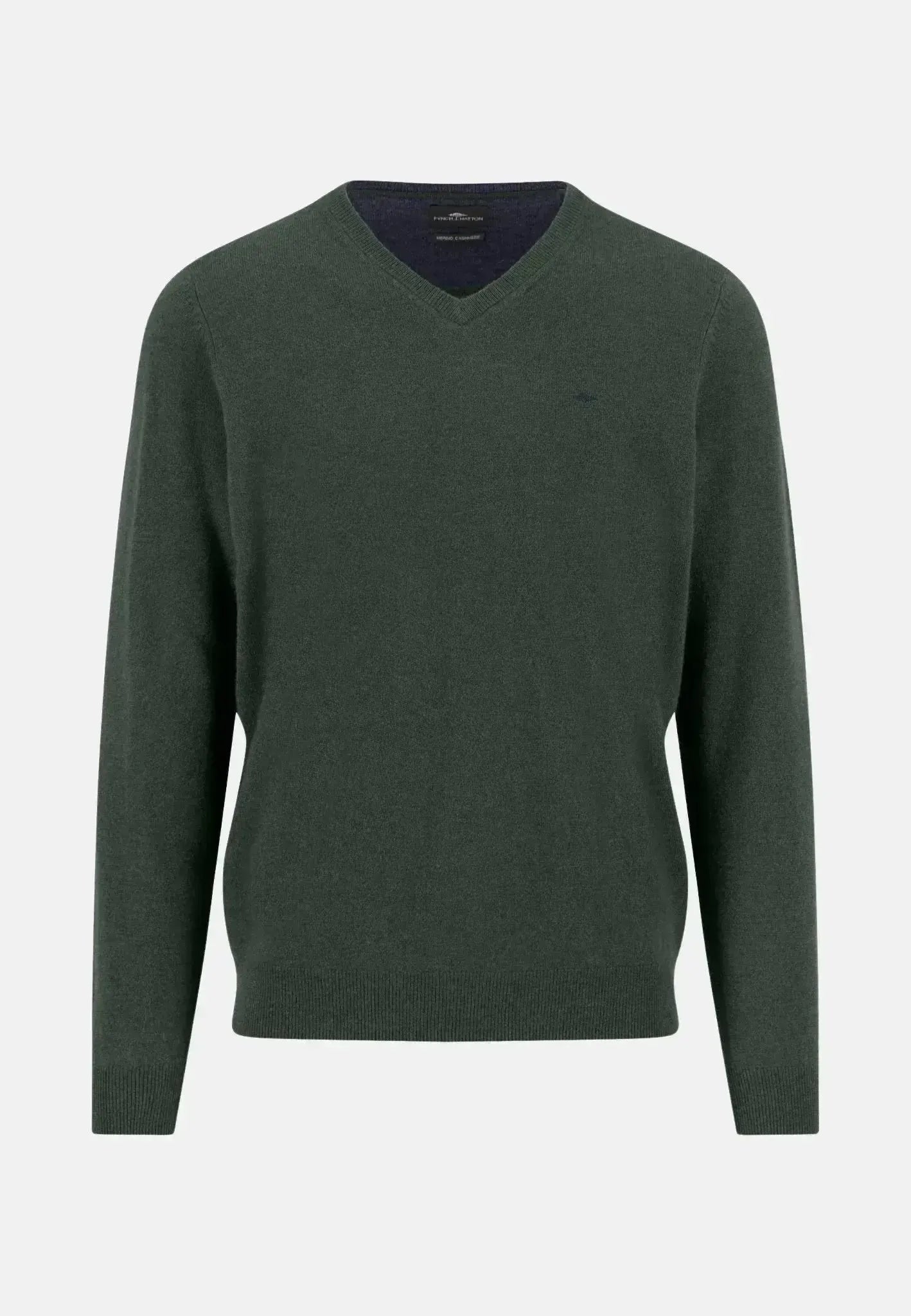 Fynch - Hatton Merino Wool Cashmere V - Neck Knit Dark Ivy - 1514801-737-S - northern threads uk