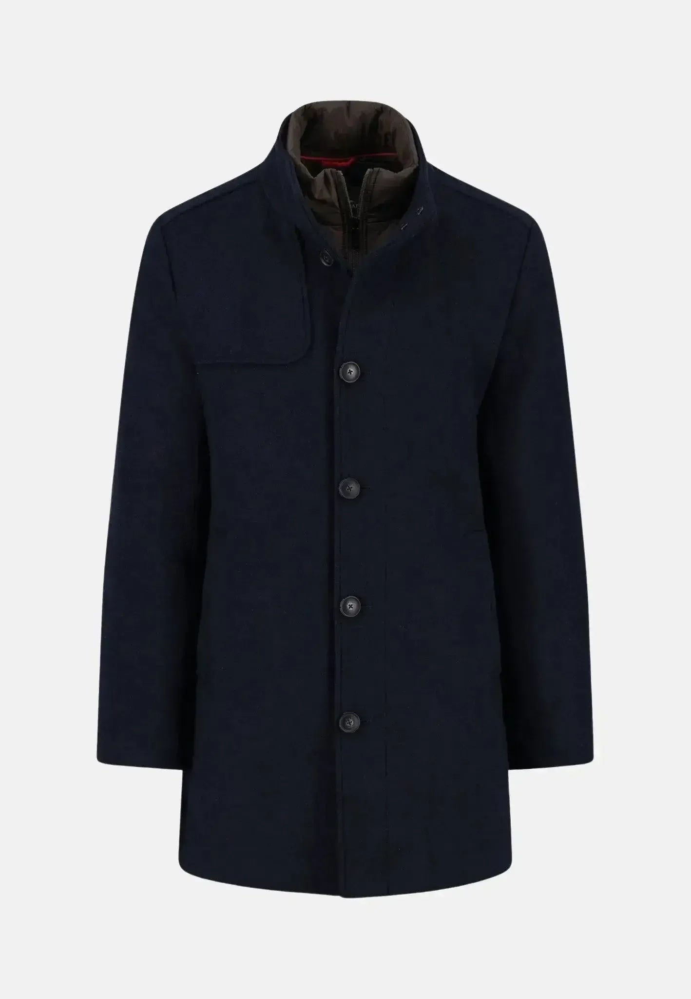 Fynch - Hatton Standcollar Insert Wool Mix Coat Dark Navy - 15102430-688-S - northern threads uk