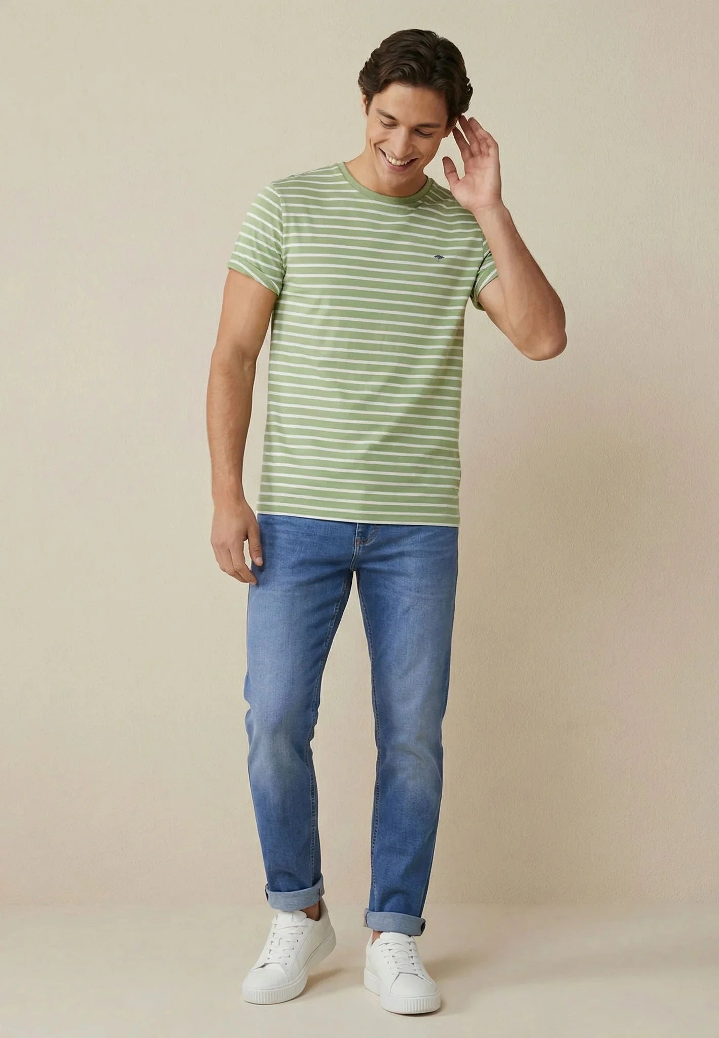 Fynch - Hatton Stripe Pattern T-Shirt Avocado - northern threads