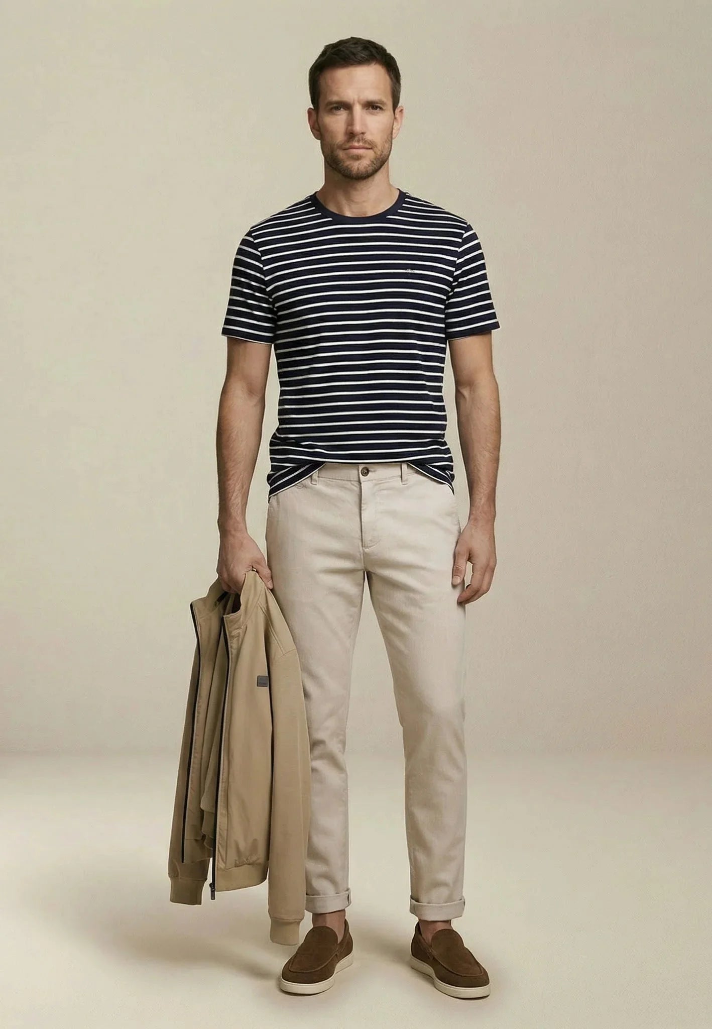 Fynch - Hatton Stripe Pattern T-Shirt Navy - northern threads