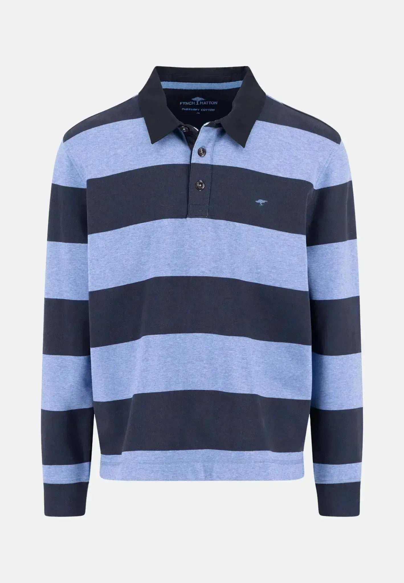 Fynch - Hatton Striped Rugby Collar Sweat Crystal Blue - 15141363-604-S - northern threads uk