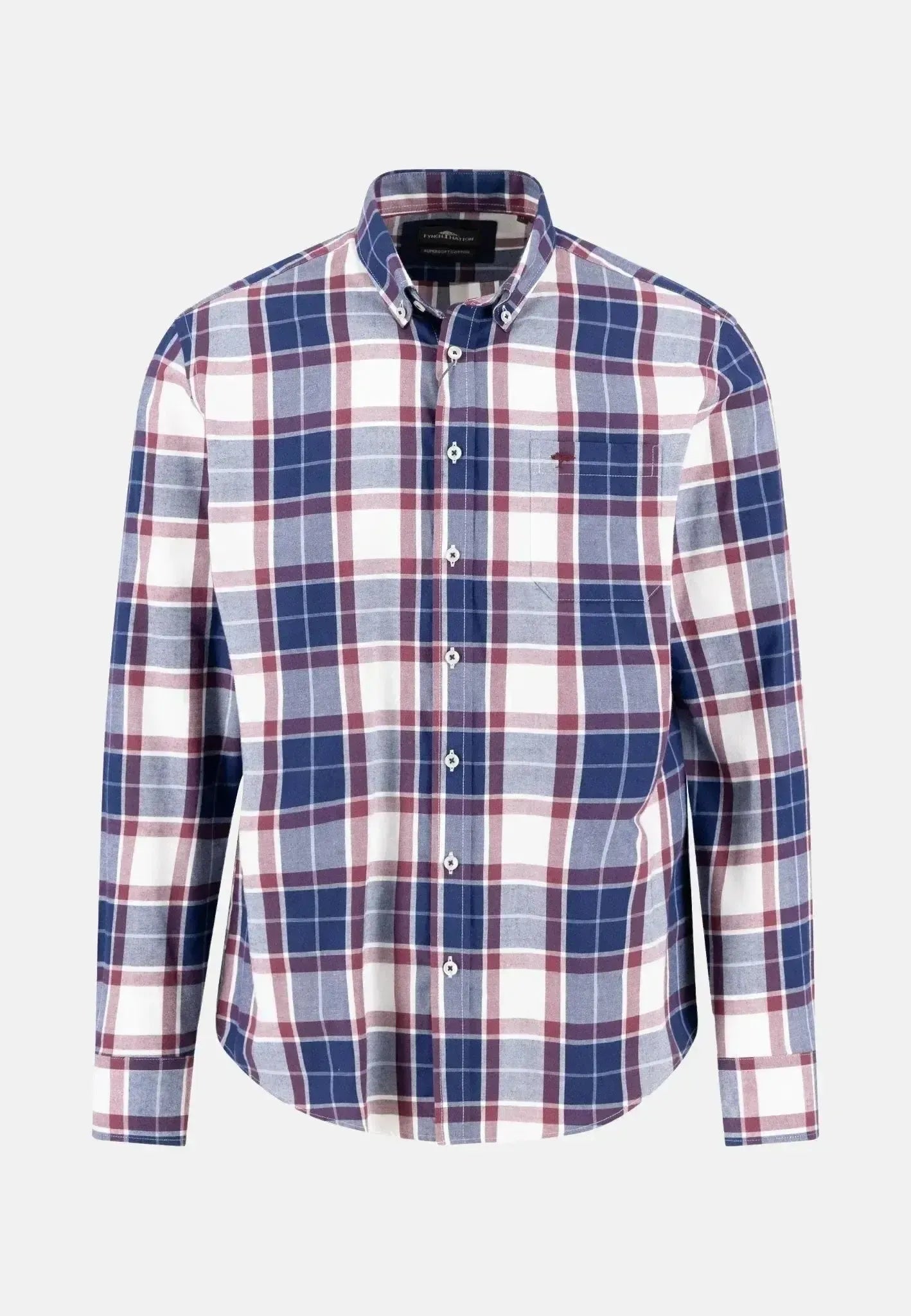 Fynch - Hatton Twill Check Button Down Shirt Deep Merlot - 15095540-368-S - northern threads uk