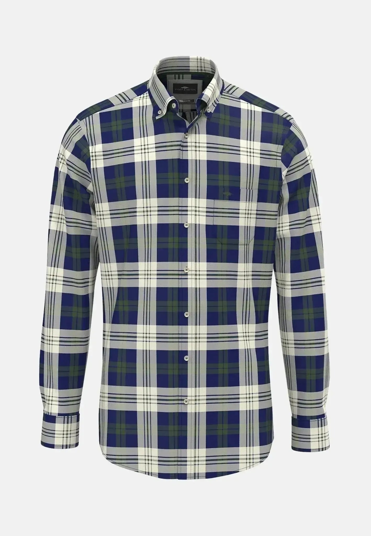 Fynch - Hatton Washed Oxford Check Button Down Shirt Dark Leaf - 15098830-736-S - northern threads uk